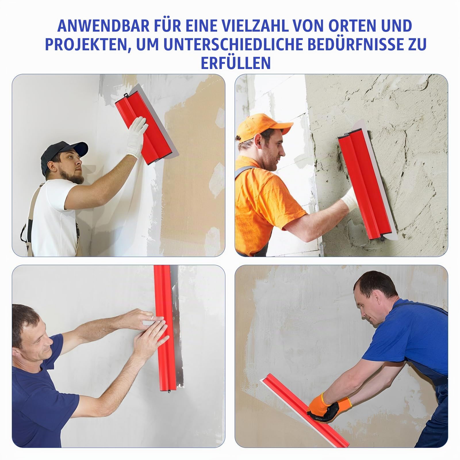 Flächenspachtel Set,Profi Flächenspachtelset Koffer,Multifunktionsspachtel | 9 Arten Spachtel Werkzeug, Spachtel Werkzeug (25cm,40cm,60cm,80cm), Teleskopstange Zum Verputzen von Wänden und Decken