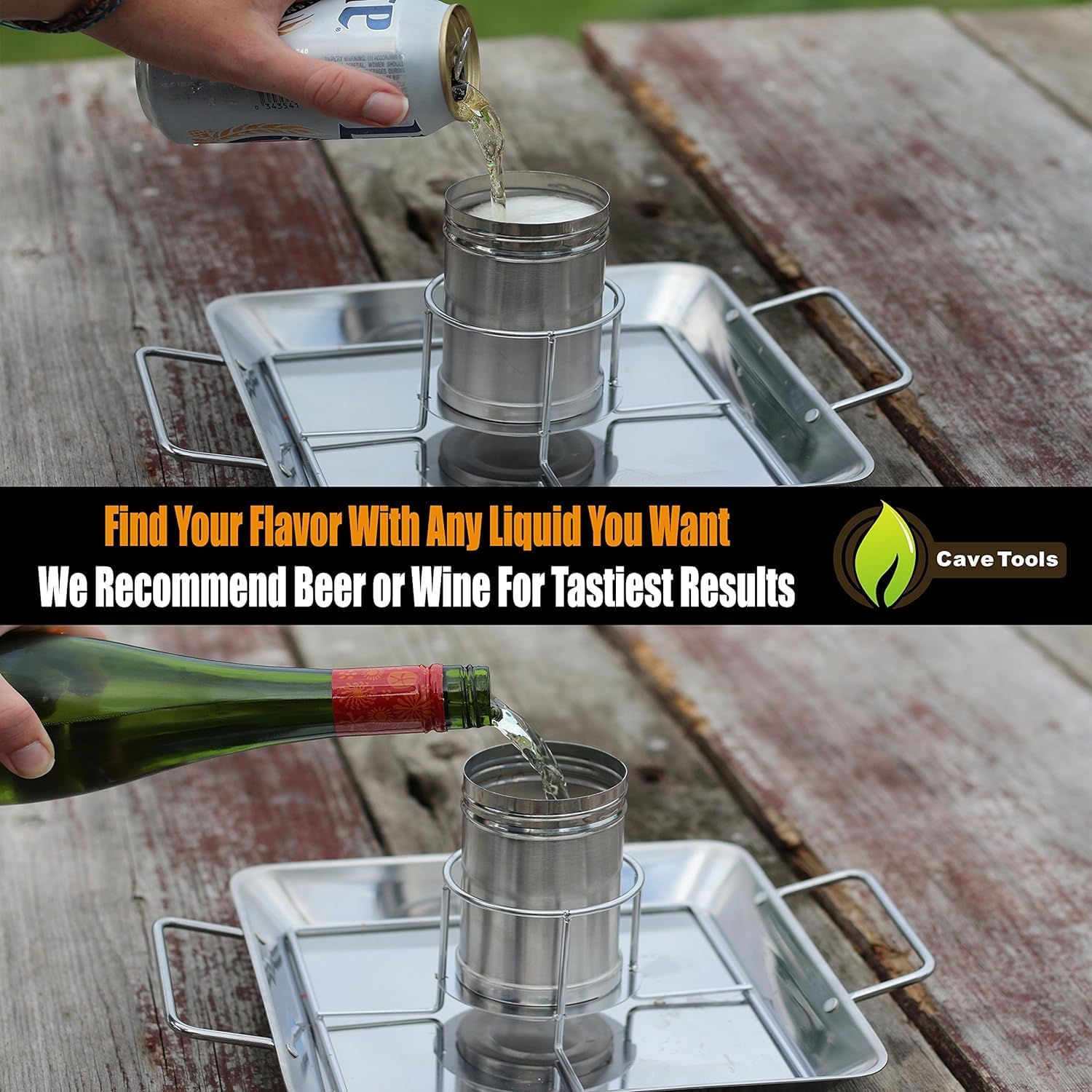 Cave Tools Roasting and Grill Rack, Stainless Steel BBQ Accessories for Smoker, Grill or Oven, Dishwasher Safe - Beer Can Chicken & Turkey Holder Roasting Pan with Vegetable Spikes