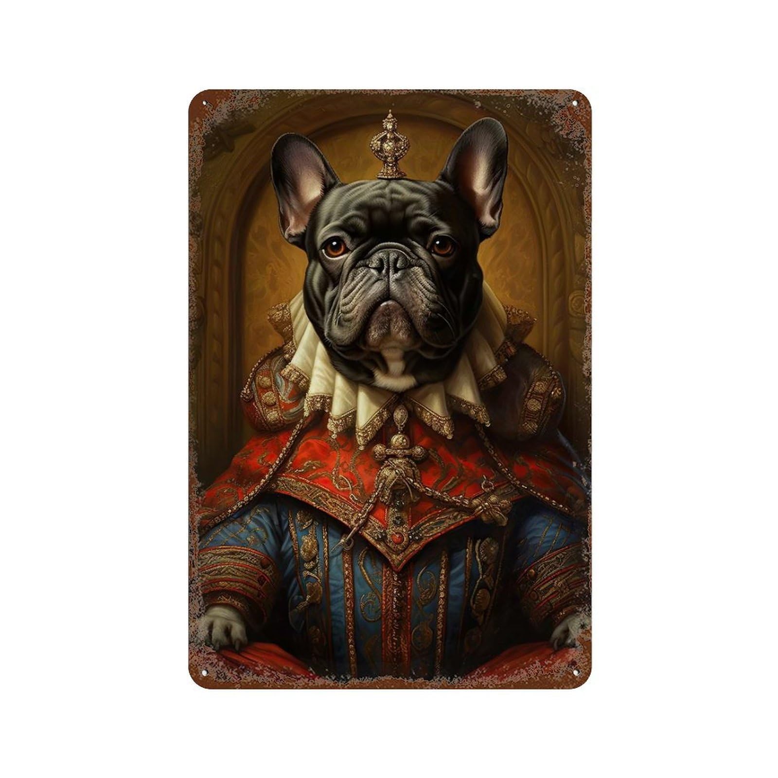 French Bulldog The King Weathered Tin Sign 11.8"x7.9", Vintage Wall Decor for Garage, Pub Or Kitchen