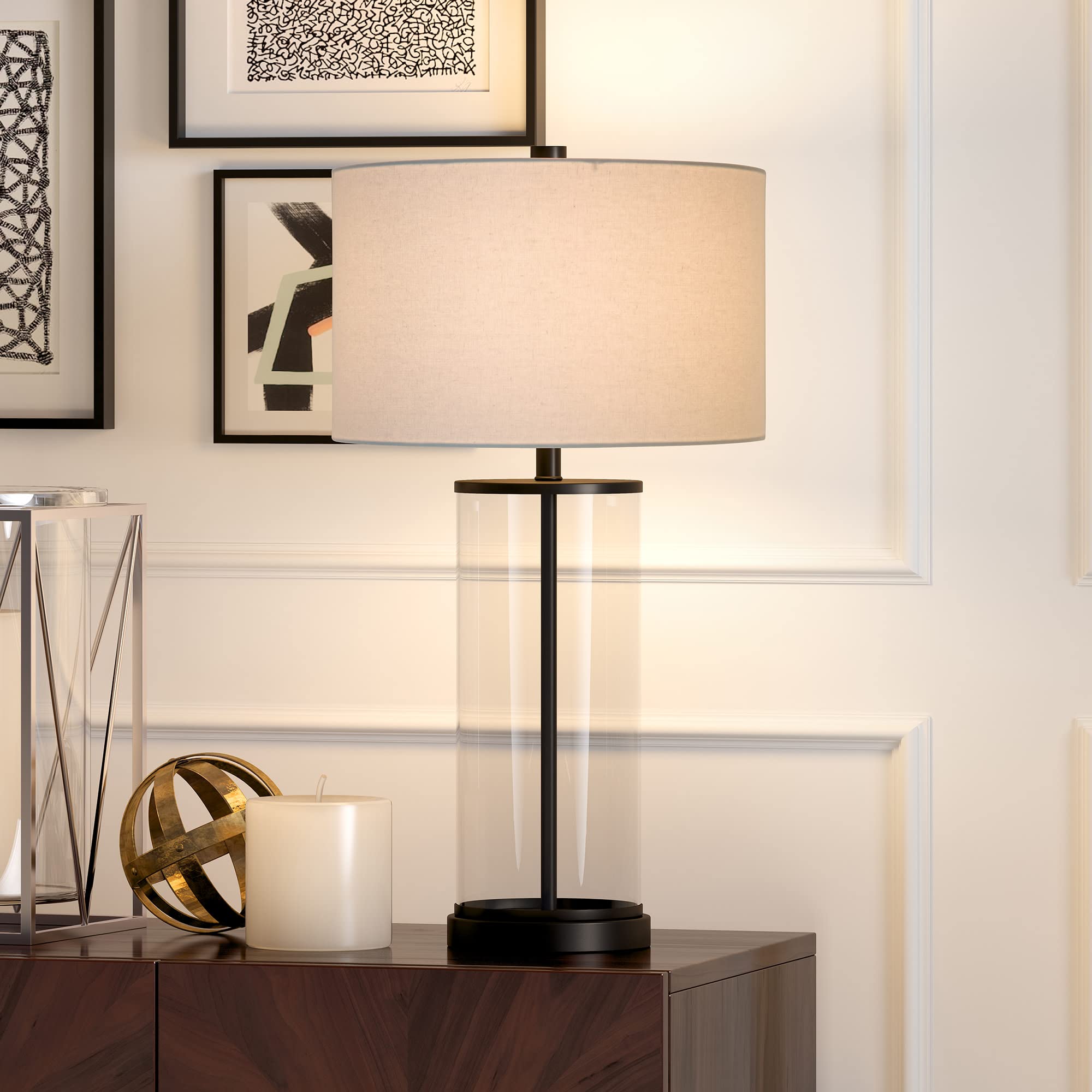 Photo 1 of **NEW** Rowan 28" Tall Table Lamp with Fabric Shade in Blackened Bronze/White 