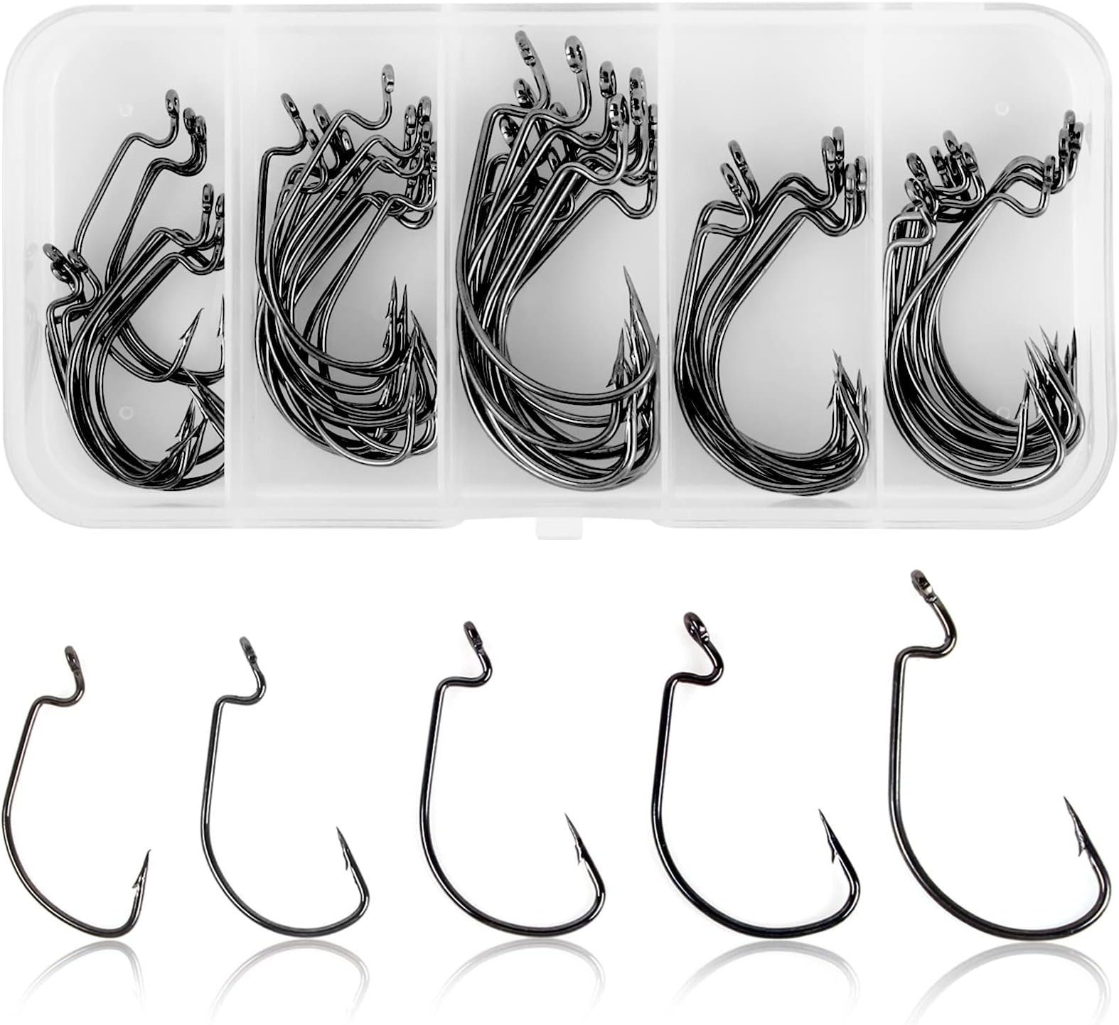 VIPMOON Carbon Steel Worm Senko Bait Jig 50/100pcs Fish Hooks with Plastic Box