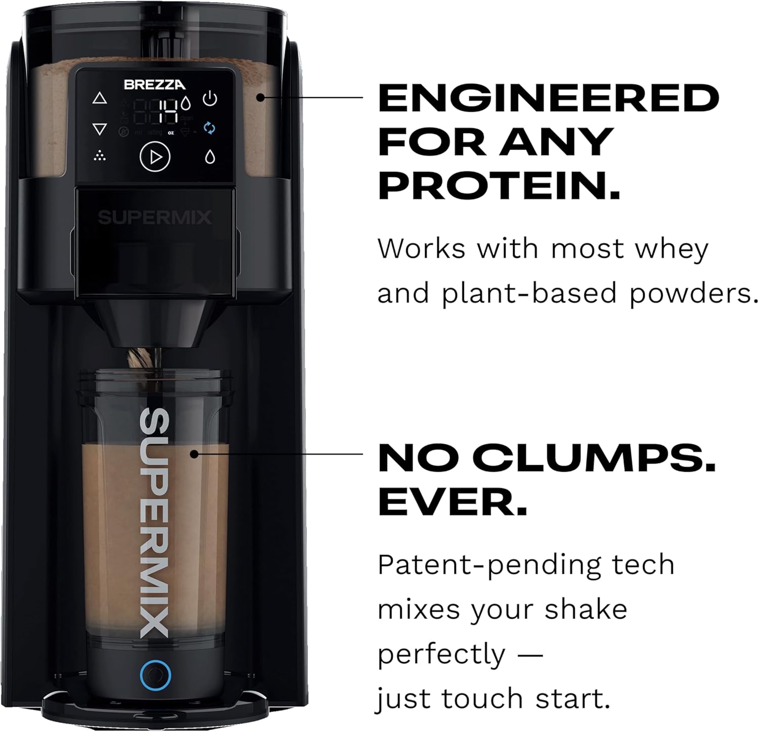 BREZZA Supermix Automatic Protein Shake Maker – Electric Powder Dispenser & Mixing Cup System | 24 oz BPA-Free Tritan | Clump-Free Shakes in 25 Seconds