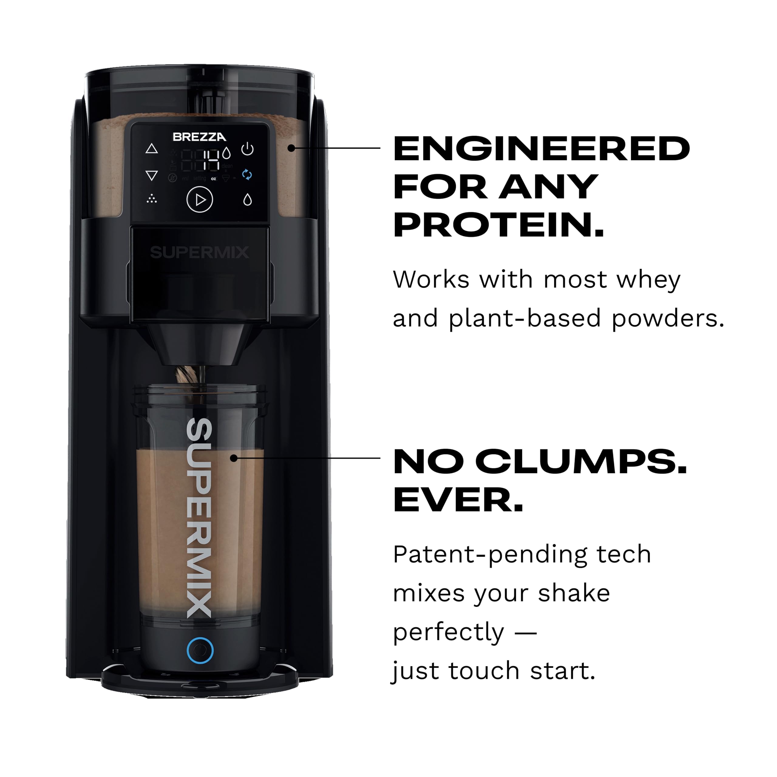 BREZZA Supermix Machine automatique à secouer de protéines – Distributeur de poudre électrique et système de tasse de mélange | Tritan sans BPA de 710 ml | Précision de 95 % | Shakes sans
