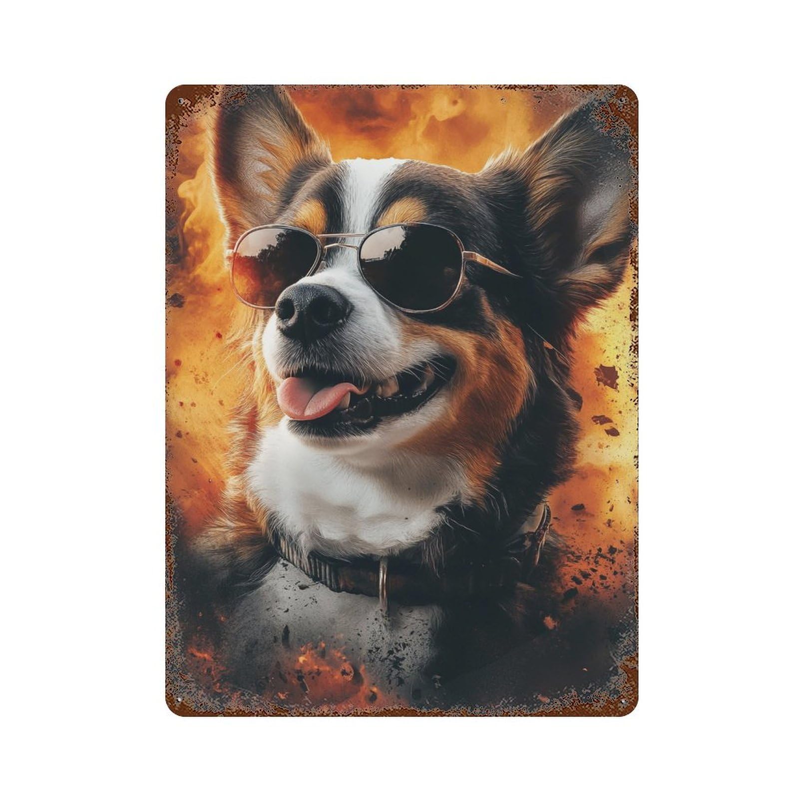 Cool Dog Sunglasses Rust Effect Tin Sign 15.7"x11.8", Farmhouse Wall Decor for Living Room, Hallway And Home Decor