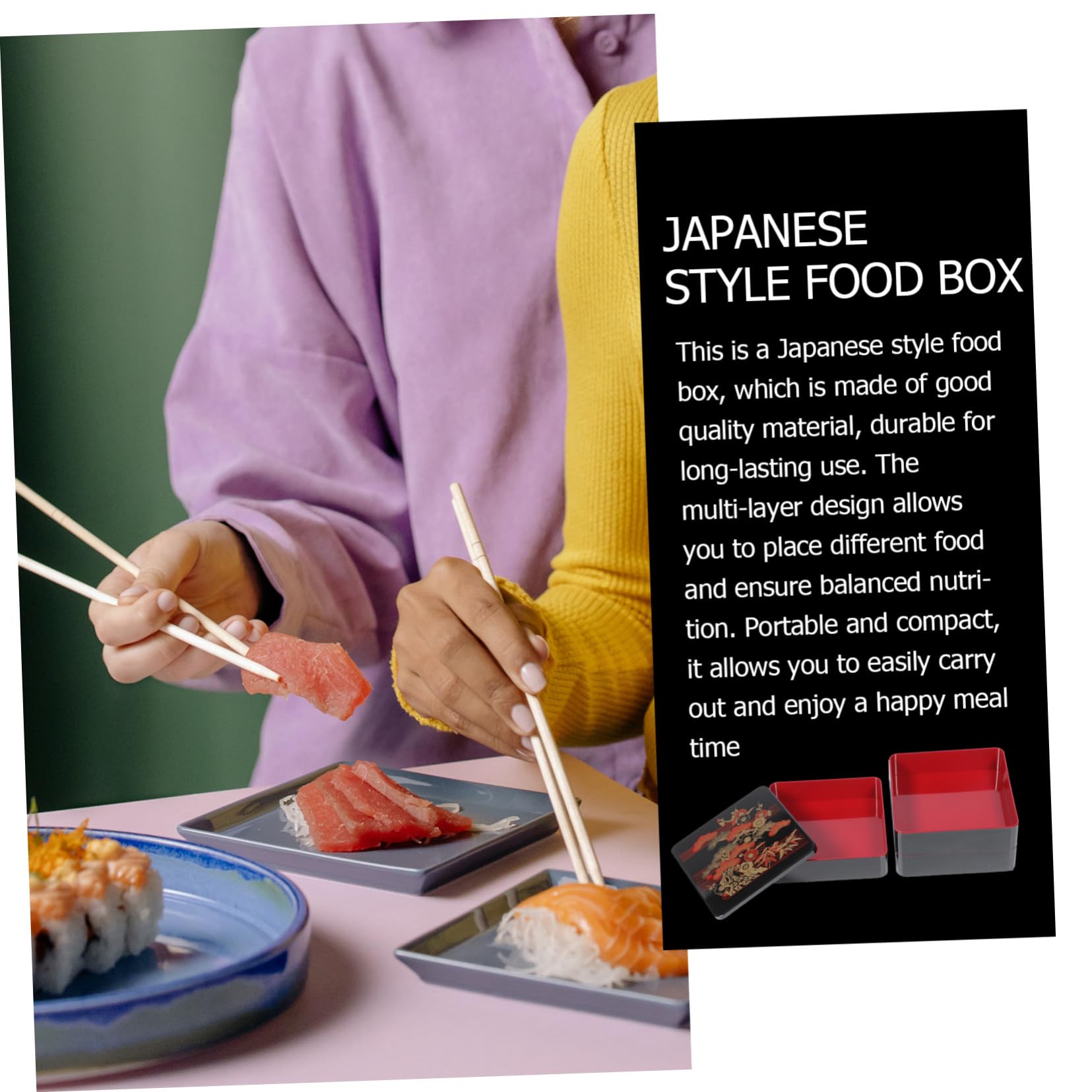 IMIKEYA Boîte à Bento Japonaise à Trois Compartiments 19,5x19,5x16,5 Cm en Matériau Écologique Résistant la Chaleur pour Repas D'affaires et Déjeuner Portable