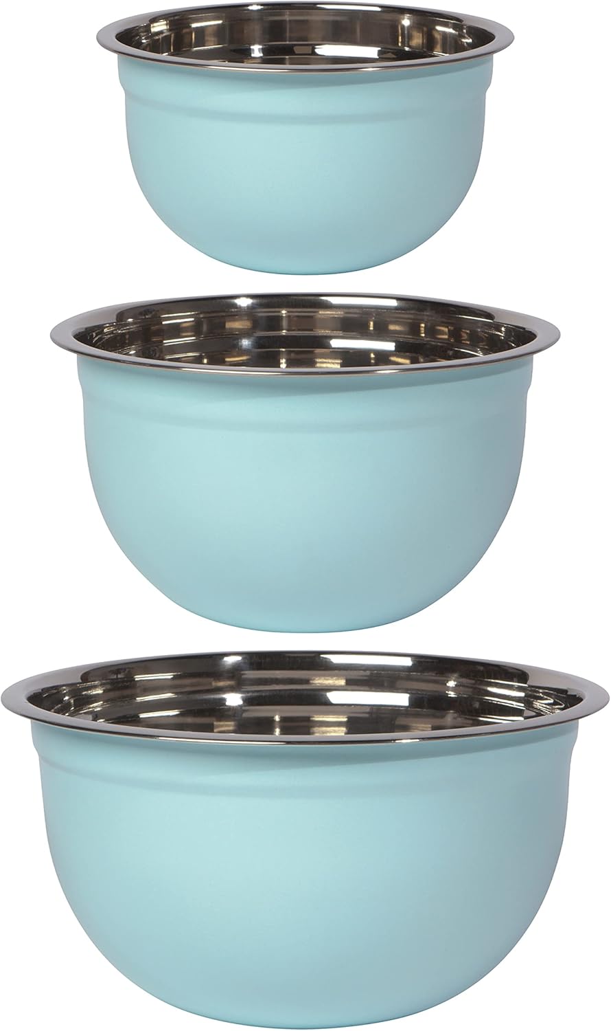 Now Designs Matte Coated Steel Mixing Bowls, Robins Egg