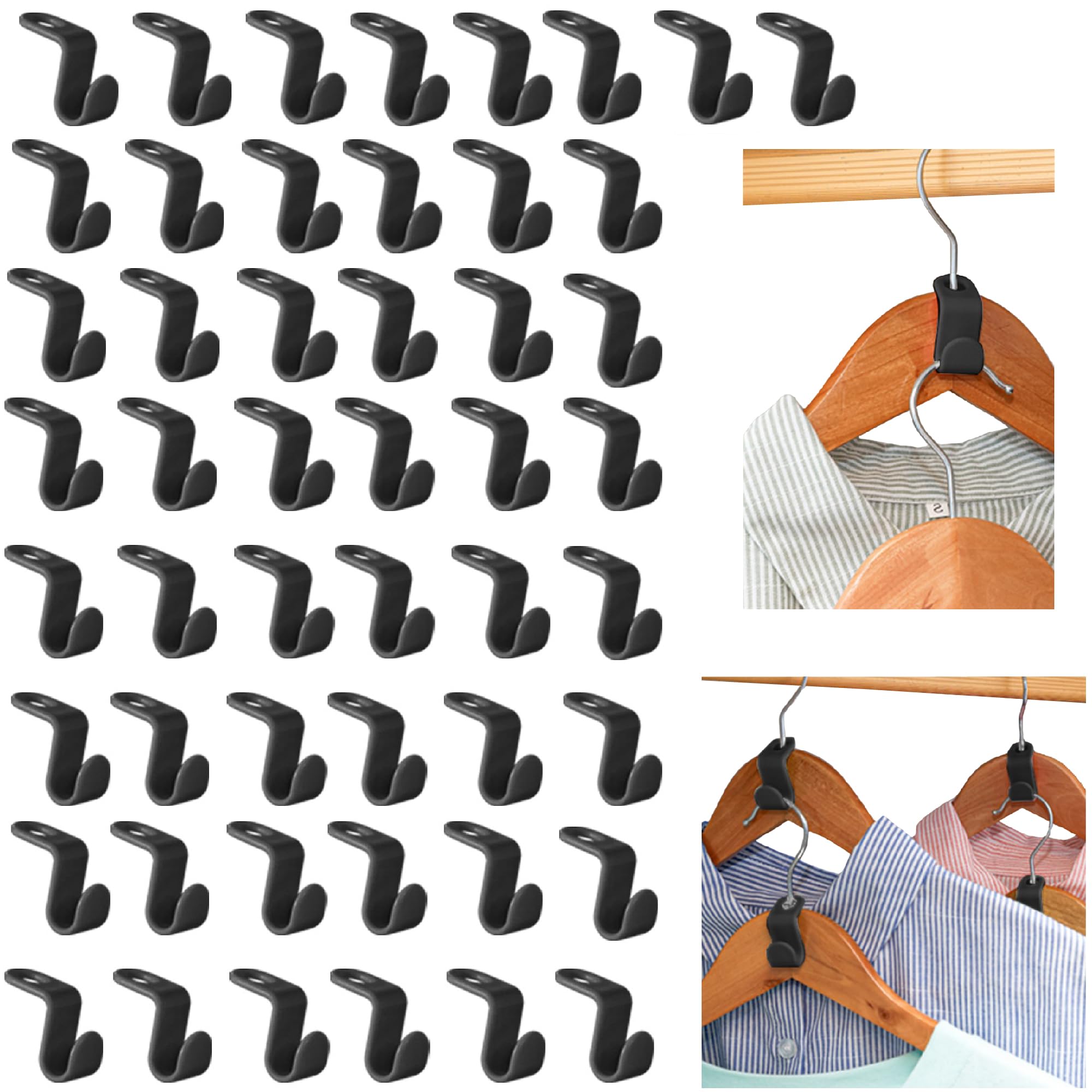 NuSaile Clothes Hanger Connector Hooks - Cascading Hanger Hooks Extensions for Clothes - Sturdy Plastic Hanger Extender Hooks for Closet Organization - Closet Hanger Organizers - 50pc Black