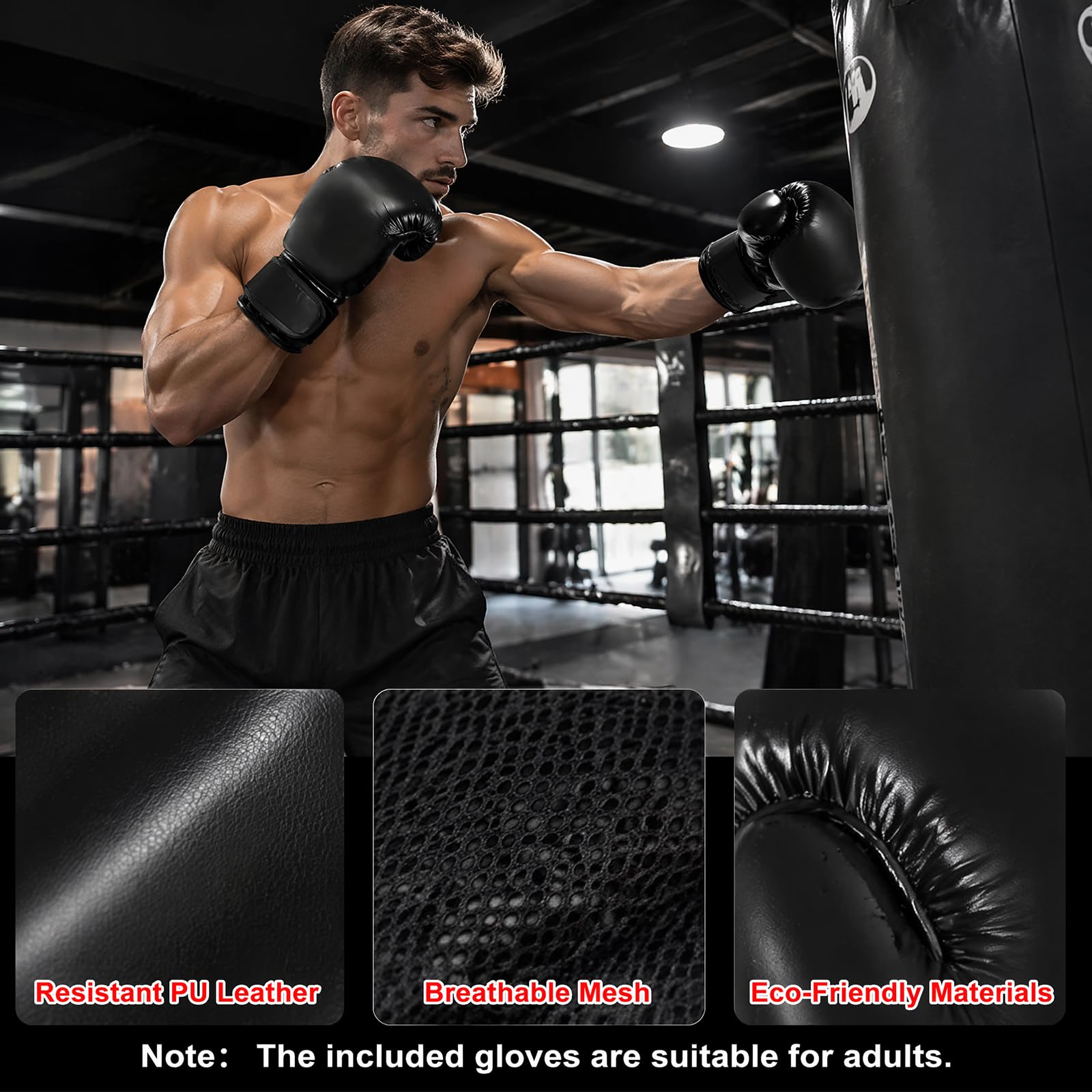 Sac de Frappe sur Pied Adulte 180cm, Qoosea Punching Ball Gonflable avec Gants de Boxe et Pompe à Air, Sac de Boxe Autoportant pour Entraînement de Kickboxing, MMA Karaté