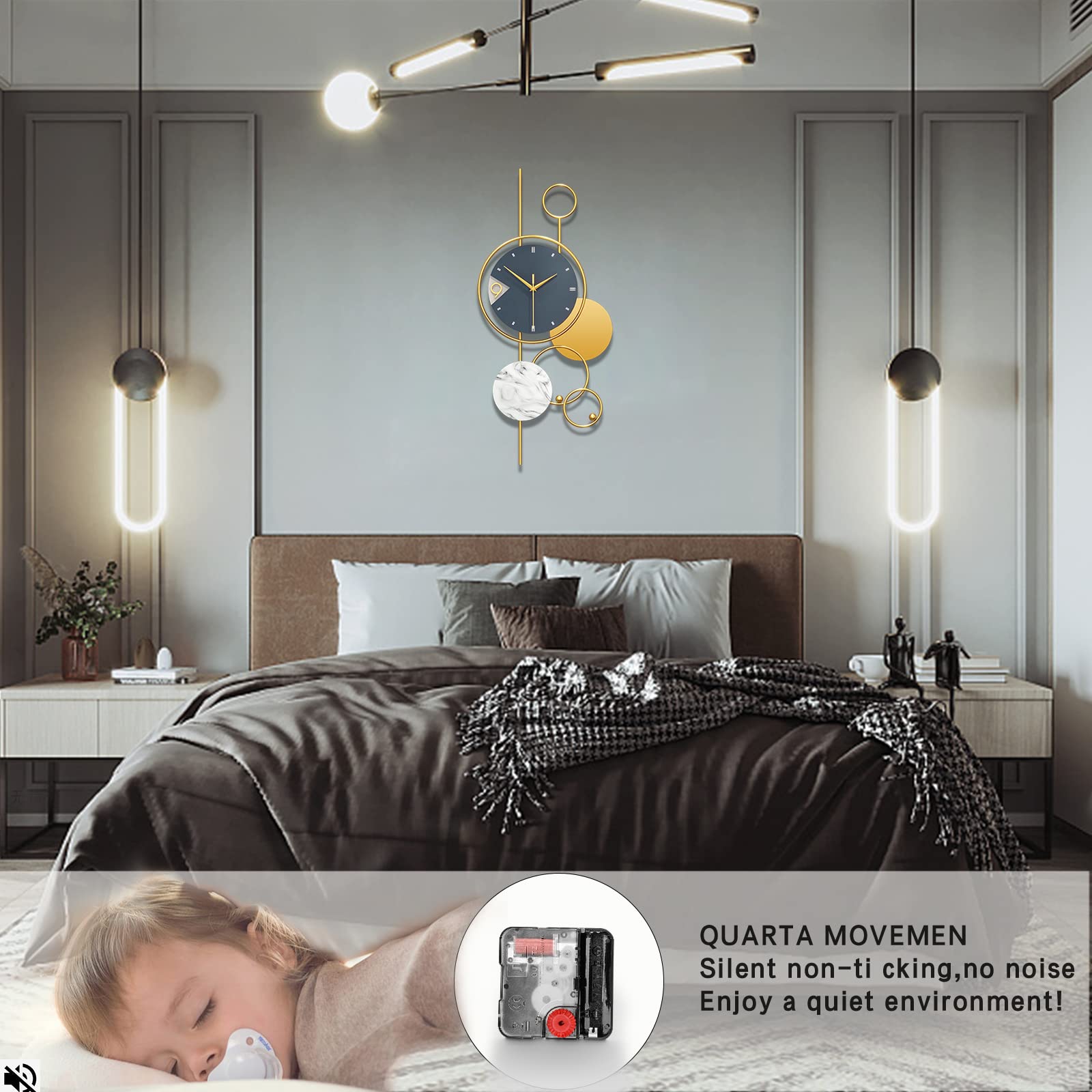 Große Wanduhr für Wohnzimmer Deko Moderne Luxus Gold Metall Wanduhr Batteriebetrieben ohne tickgeräusche für Küche Büro Schlafzimmer Dekorative lautlos Uhr 36x80cm