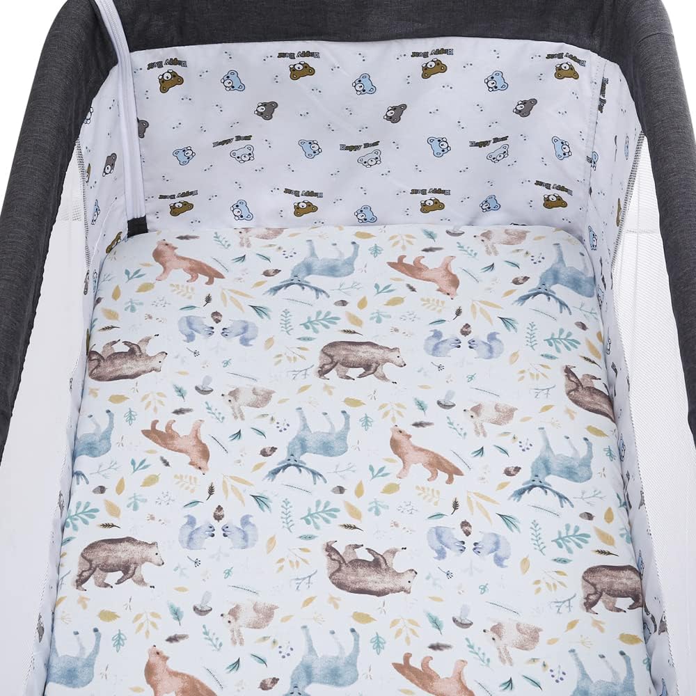 Pack n Play Sheet Stretchy Fitted Portable Mini Crib Sheets Set 3 Pack,Playard Sheets Convertible Playard Mattress Cover,Ultra Soft Jersey Material,Sun/Forest Deer/Dinosaur - Image 3