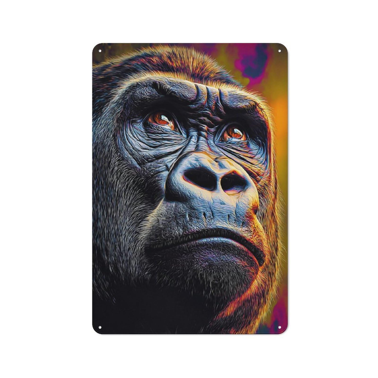 Junmoney Colorful Gorilla Portrait -3 Tin Wall Plaque 30X20cm With For Home Office Or Studio, For Home Office Decor Fans