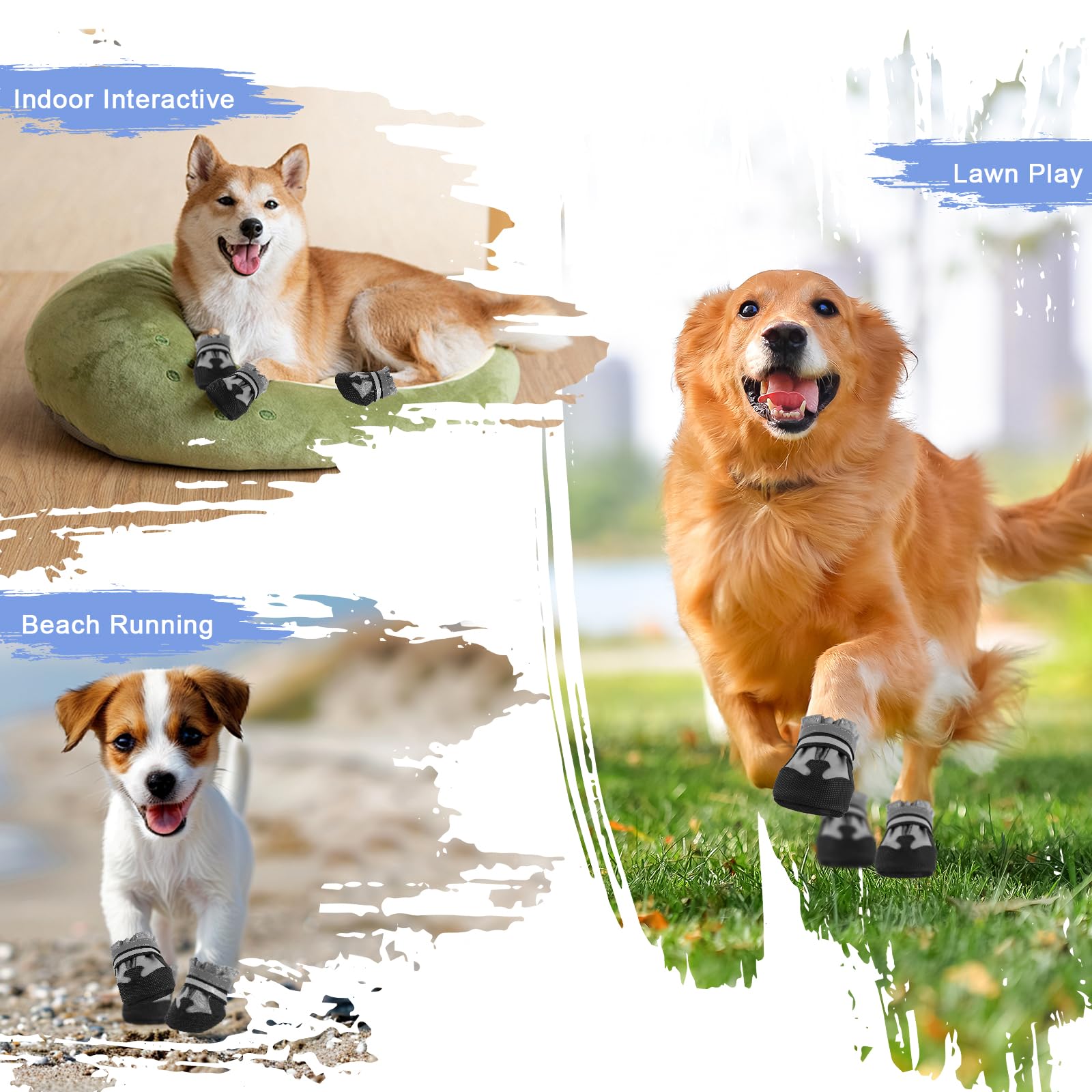 4 Bottes pour Chien Imperméables et Ajustables avec Bandes Réfléchissantes - Protection des Pattes pour Petit, Moyen et Grand Chien