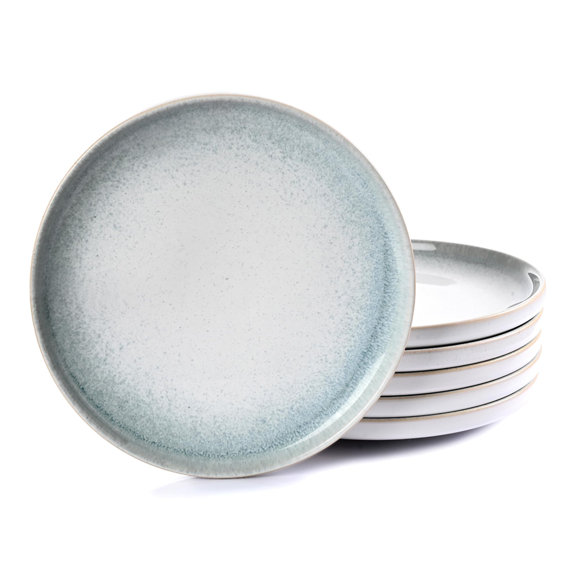 WishDeco Ceramic Dinner Plates Set of 6, Modern Blue Salad Plates 23cm