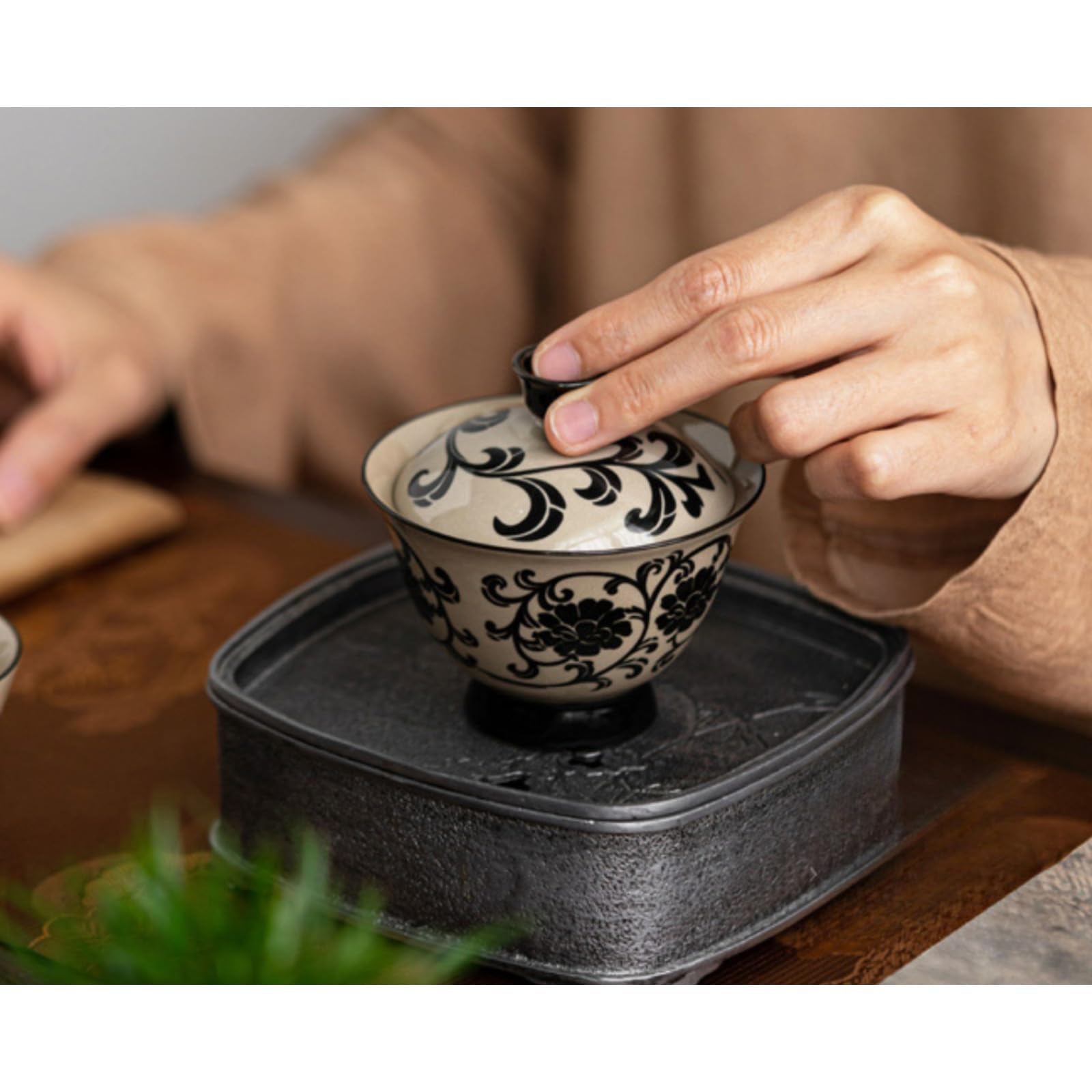 Tasse à thé Gaiwan en céramique de style vintage, vert et gris, 140 ml, service à thé chinois Kungfu
