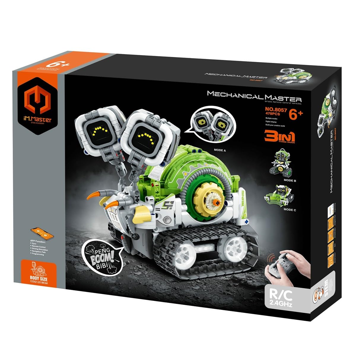 iM.Master - Robot giocattolo telecomandato 3 in 1 - Blocchi di costruzione adulti bambini - robot, lumaca e spazzaneve - App radiocomandata/controller - 478 pezzi 1:14 - Stelo giochi educativi