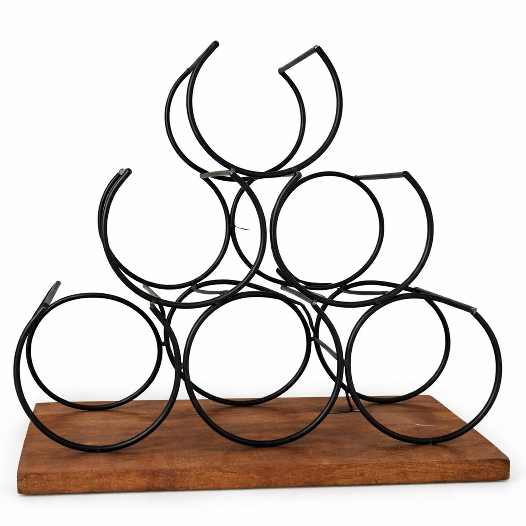 Metal Wine Rack | Wooden Base Bottle Holder | Countertop Storage Stand | Kitchen Bar Dining Table Organizer | Modern Natural Wood Black Finish-image-30