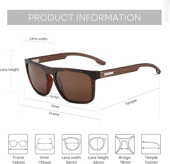 ZENOTTIC Polarized Sunglasses for Men, Lightweight TR90 Square Frame, UV400 Protection, 2 Pack