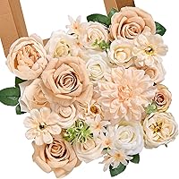 Vista 24 de Serwalin Flores de seda, flores artificiales burdeos para decoración de boda, rosas falsas rosas rosas y rojas con tallos y caja de vegetación