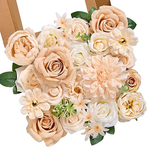 Serwalin Juego de flores artificiales, color champán, flores falsas para centros de mesa para el día de Acción de Gracias, decoración de boda,