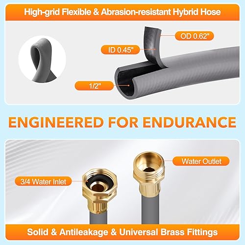 Miniatura 6 de 1/2" x 130 ft Retractable Garden Hose Reel, Heavy Duty Water Hose Reel Wall Mounted, Any Length Lock, 180°Swivel, Water Hose with 10-Function Nozzle