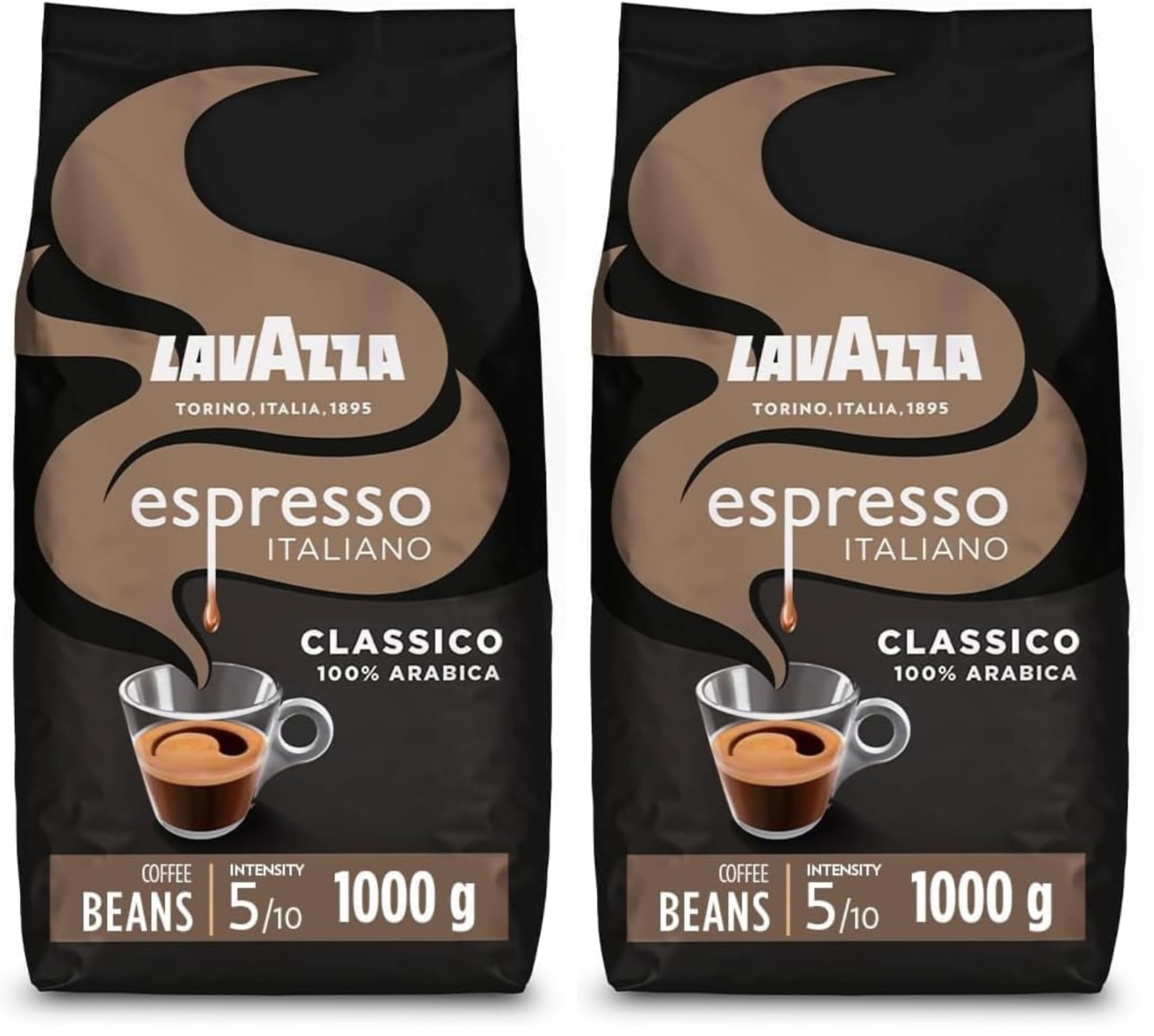 Lavazza, Espresso Italiano Classico, Café en Grano Natural, Ideal para la Máquina de Café Espresso, con Notas Aromáticas Florales, 100% Arábica, Intensidad 5, Tueste Medio, Paquete de 2 kg