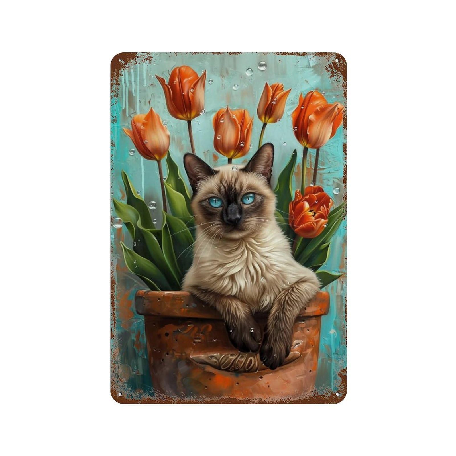 HDURYEYRYY Siamese And Tulips 03 Wall Retro Iron Vintage Art Metal Tin Sign Poster Modern Home Cofffee Club Art Bar Shop Decor 30x20cm