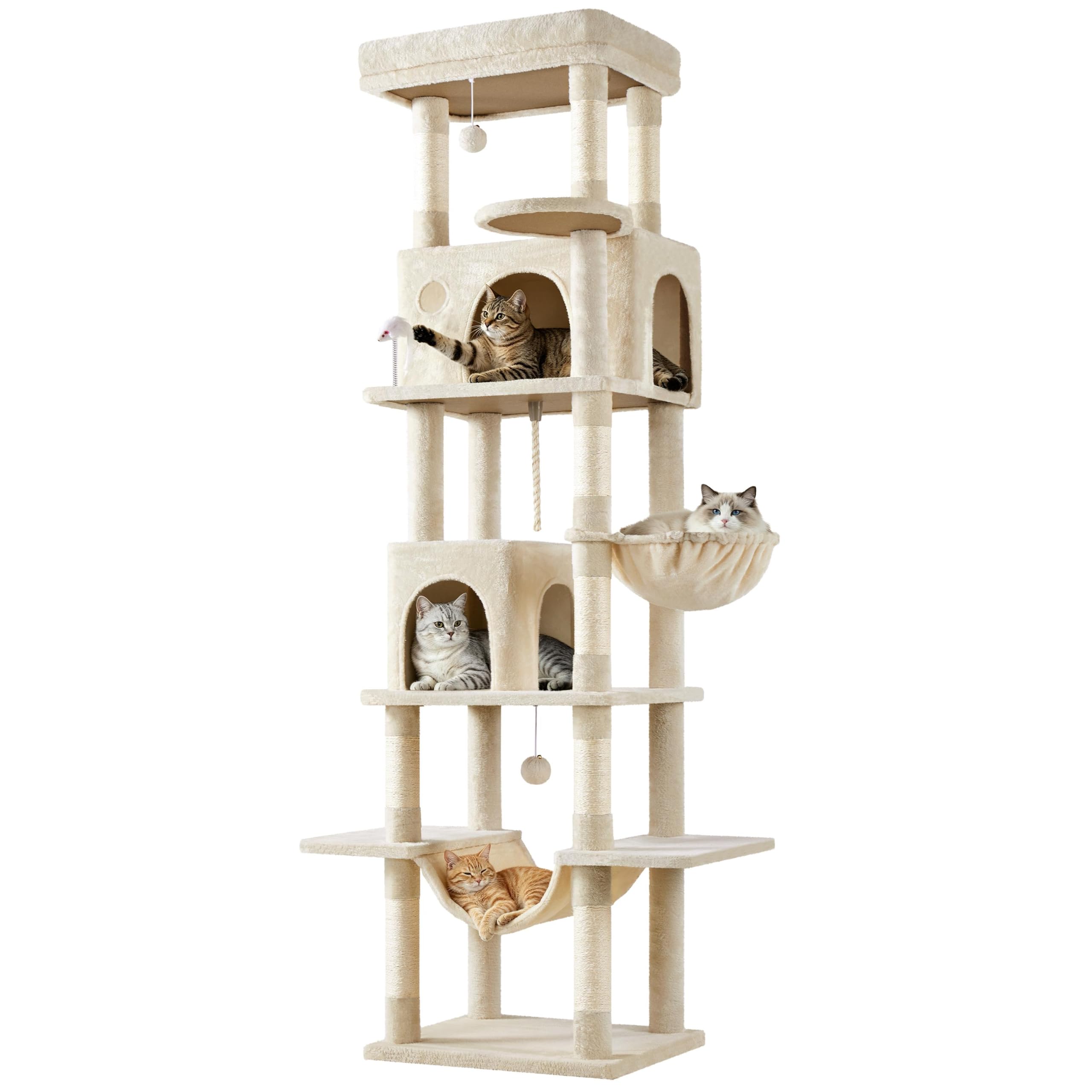 Yaheetech Albero Tiragraffi per Gatti XXL Alto 210 cm a 6 Livelli Beige