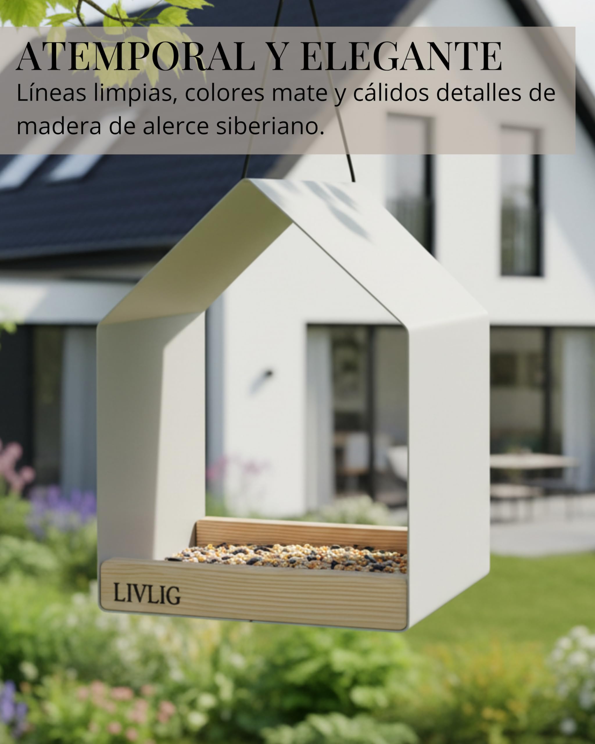 LIVLIG Pajarera de metal – Comedero para pájaros y bebedero para pájaros 2 en 1 para colgar, resistente a la intemperie para pájaros todo el año, balcón y jardín, diseño moderno, Greige