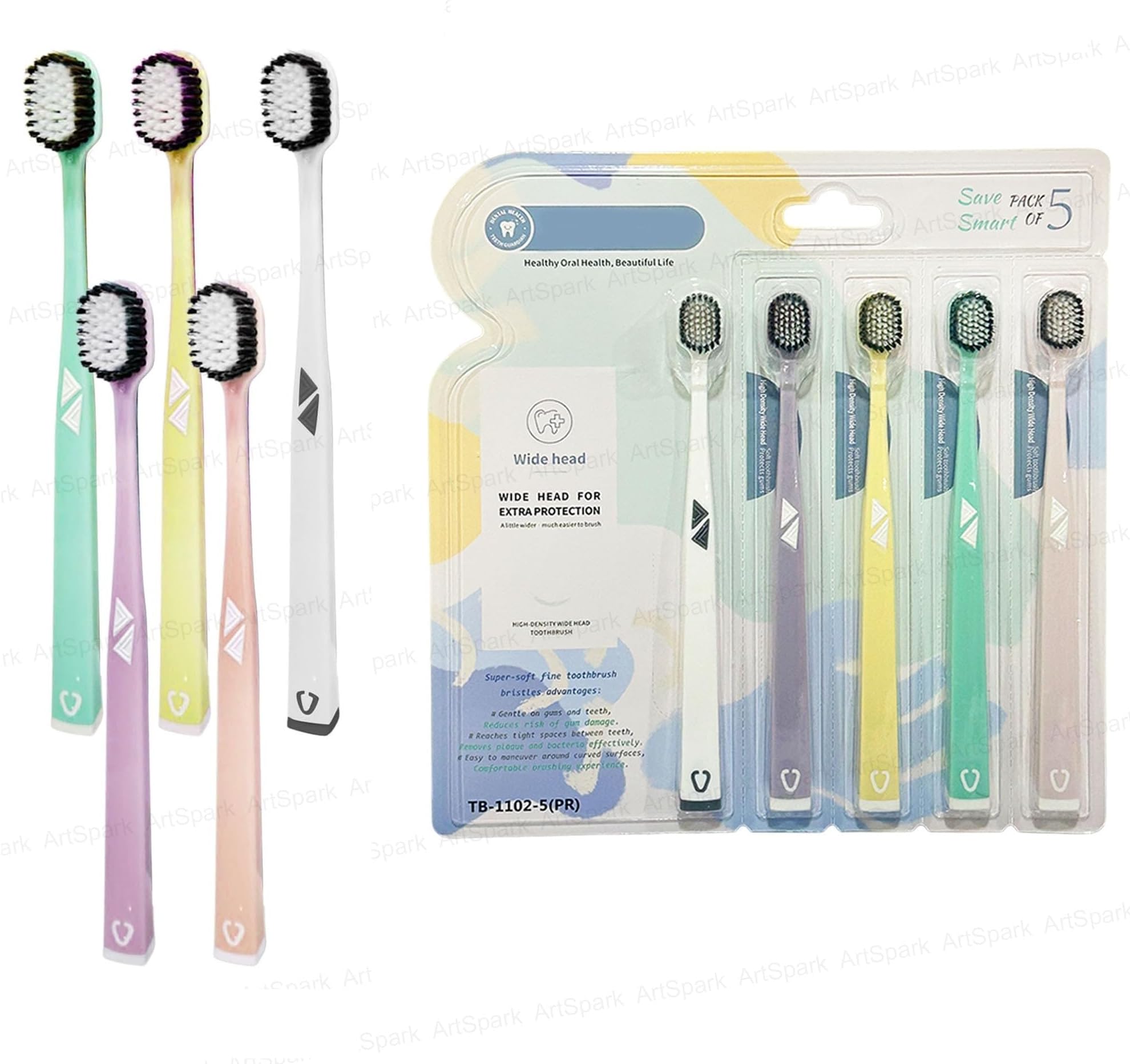 Tooth Brush Set - Tooth Brush Combo Set of 5 Toothbrush for Kids & Adults, Super Soft Bristles for Sensitive Teeth, Manual Toothbrush for Kids & Adults (Multicolour)