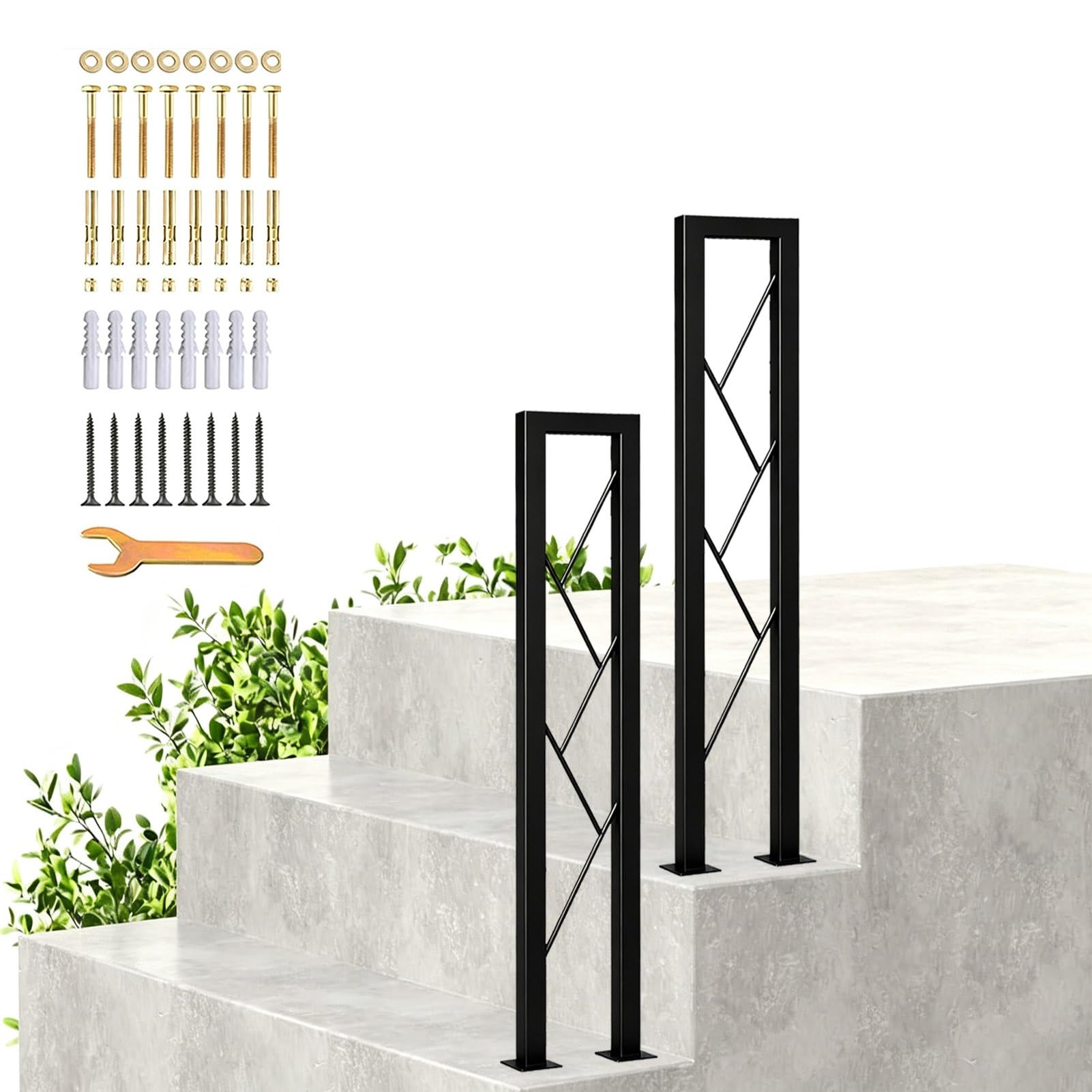 Gaommini Black U-Shaped Handrails For Stairs Railing Indoor Outdoor Steps, Metal Hand Rails With Installation Kit, Garden Stair Banister Handrails Fencing Fits 1 Steps, Gold (,65Cm/26In)