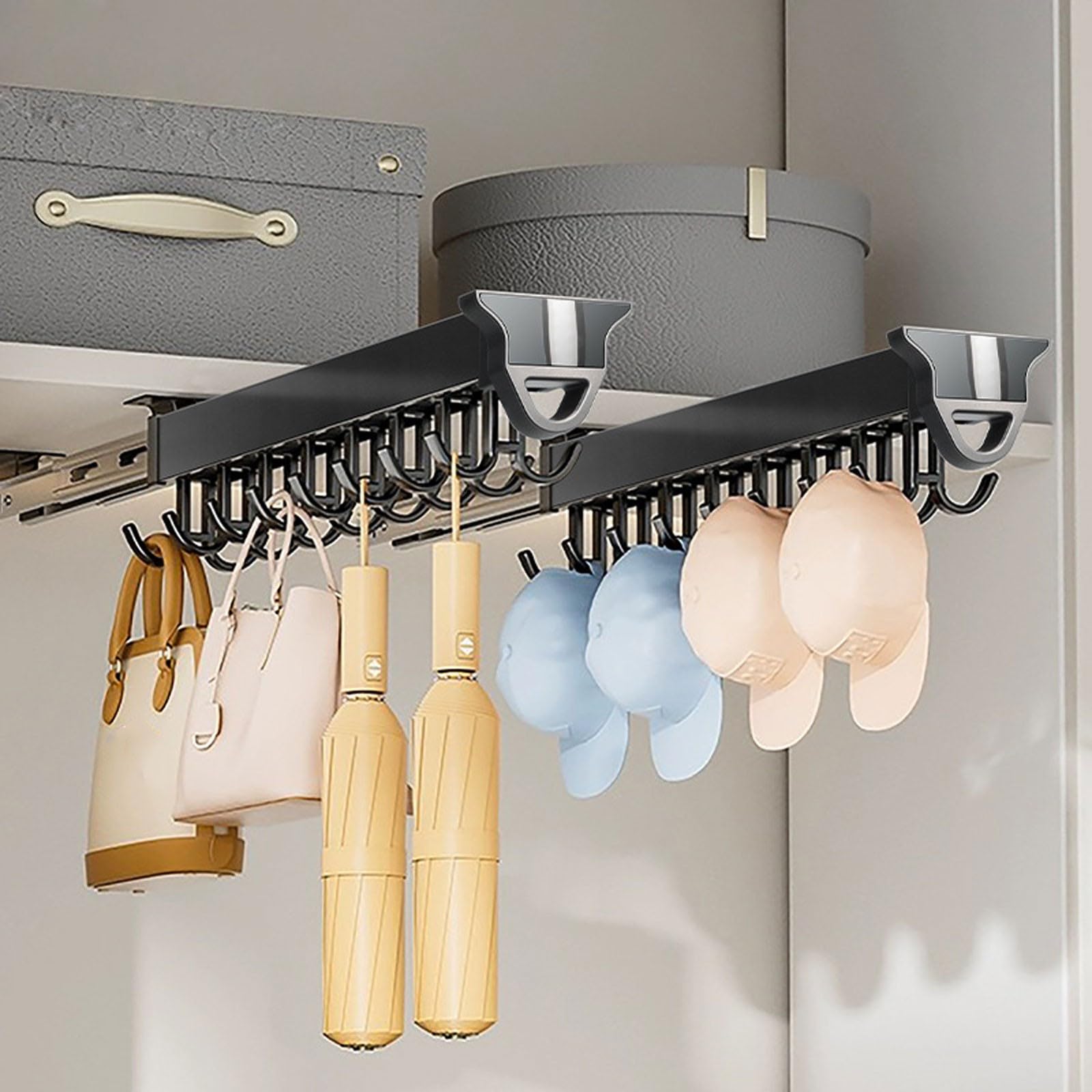 LHBM Pull Out Hanging Pot Rack Extendable Sliding Rail Organizer Multi-Use Easy to clean Strong load-bearing capacity for Home Kitchen Wardrobe Closet Laundry Cupboard A,46CM