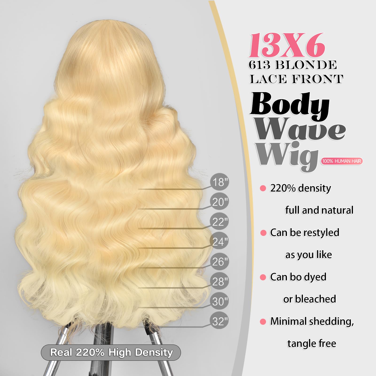 24” 613 PLATINUM 100%HUMAN BODY WAVY LACEFRONT WIG Amazon.com : 613 Lace Front Wig Human Hair 200% Density 13x4  main image 2