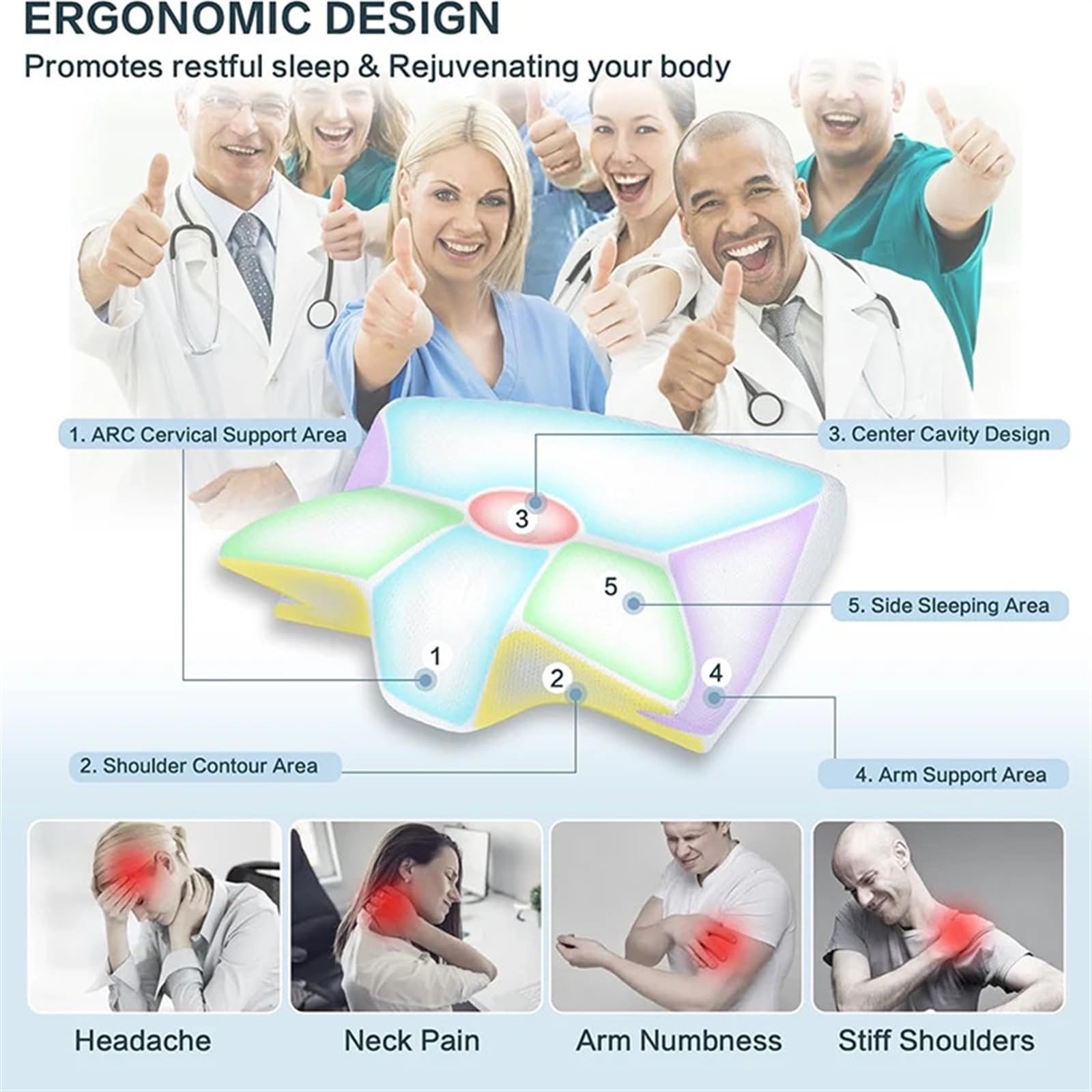 Almohada De Espuma Con Memoria 1 almohada Cervical de espuma viscoelástica, almohada ortopédica de contorno ergonómica 2 en 1 for el dolor de cuello, almohadas de soporte contorneadas, almohada for el