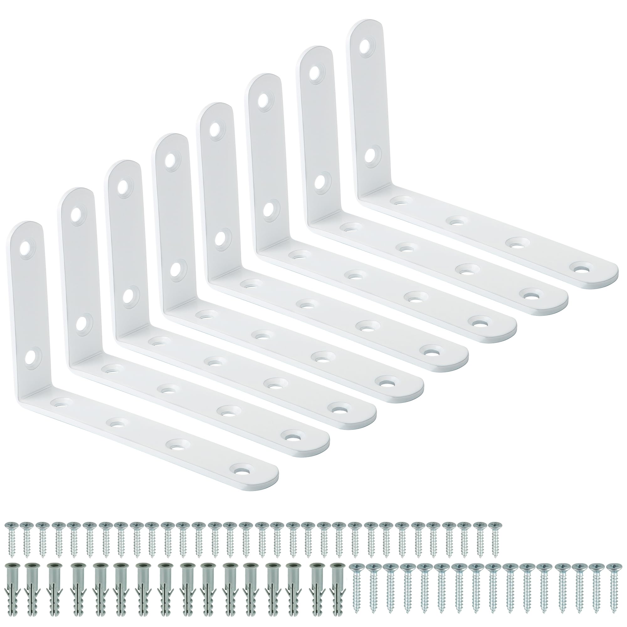 Mooche 8PCS White Shelf Brackets 125mm, Metal L Bracket for Shelves