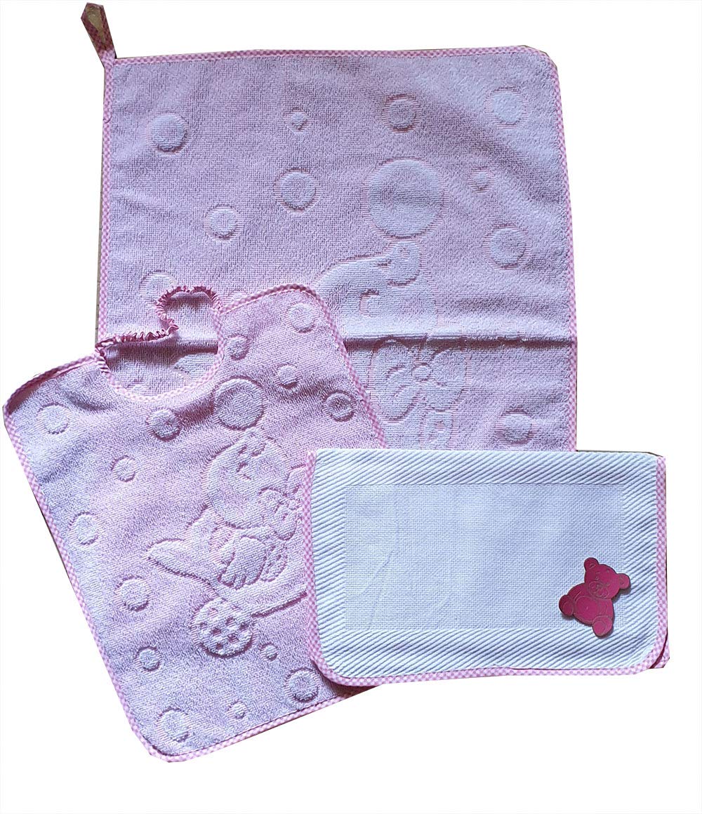 Set 5 Bavaglini + 3 Salviette Bambino - Cotone Jacquard, Elastico E Laccetto, Made In Italy