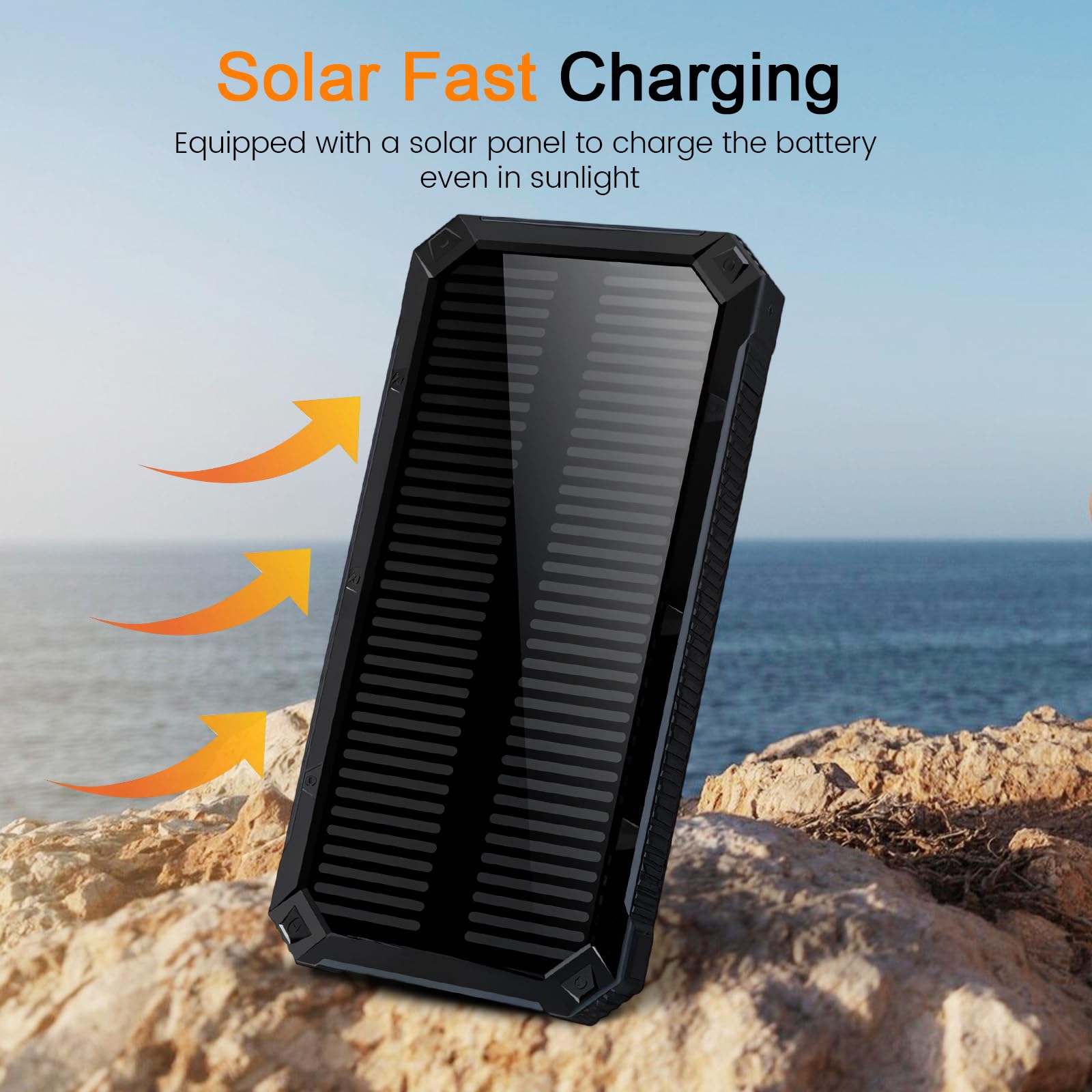 Solar Power Bank 20000mAh,Wasserdichtes Tragbares Powerbank Solarpanel mit 2 USB-Anschlüssen 1 Typ-C Port für Smartphones, Tablets und mehr,LED Licht Solarladegerät
