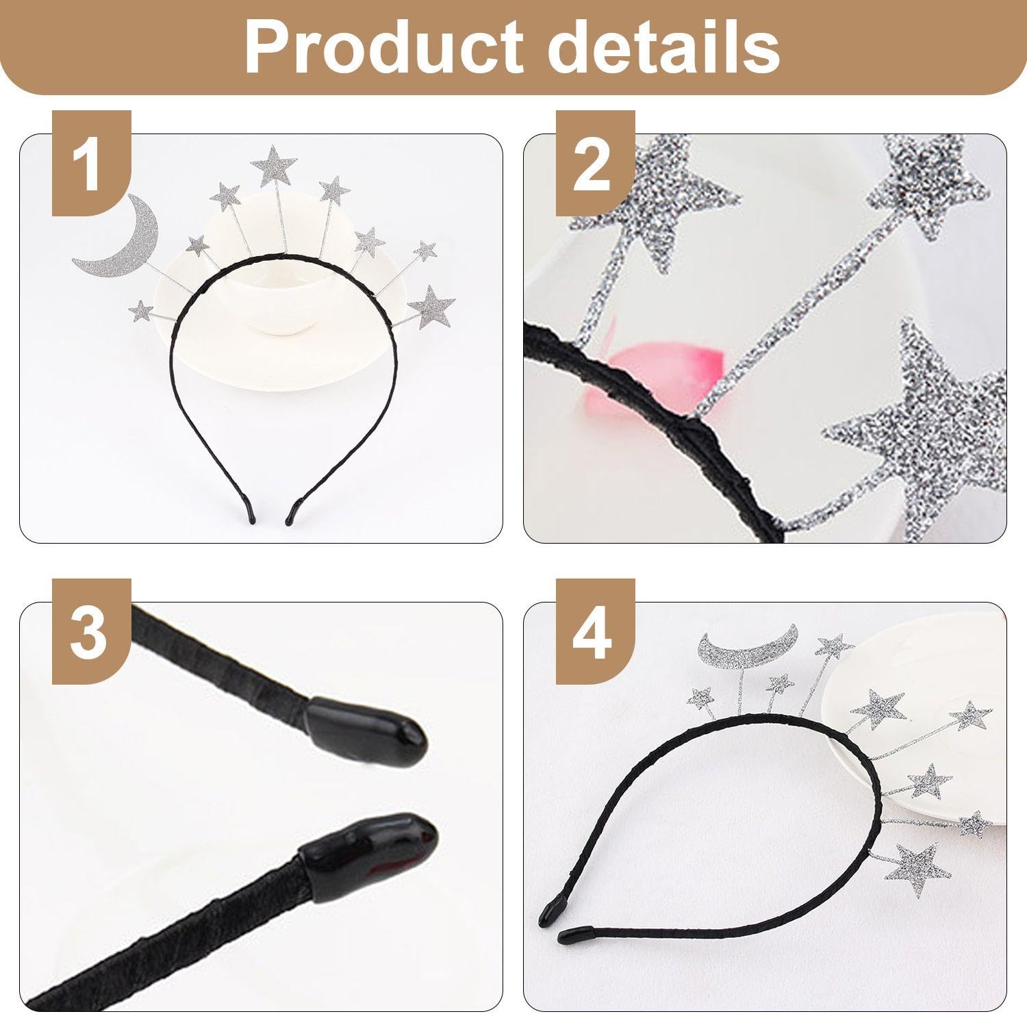 1 Star Moon Headband, 1 Rhinestone Face Patch, 1 Pair Of Star Earrings, Women'S Fashionable Star Headband - Image 3