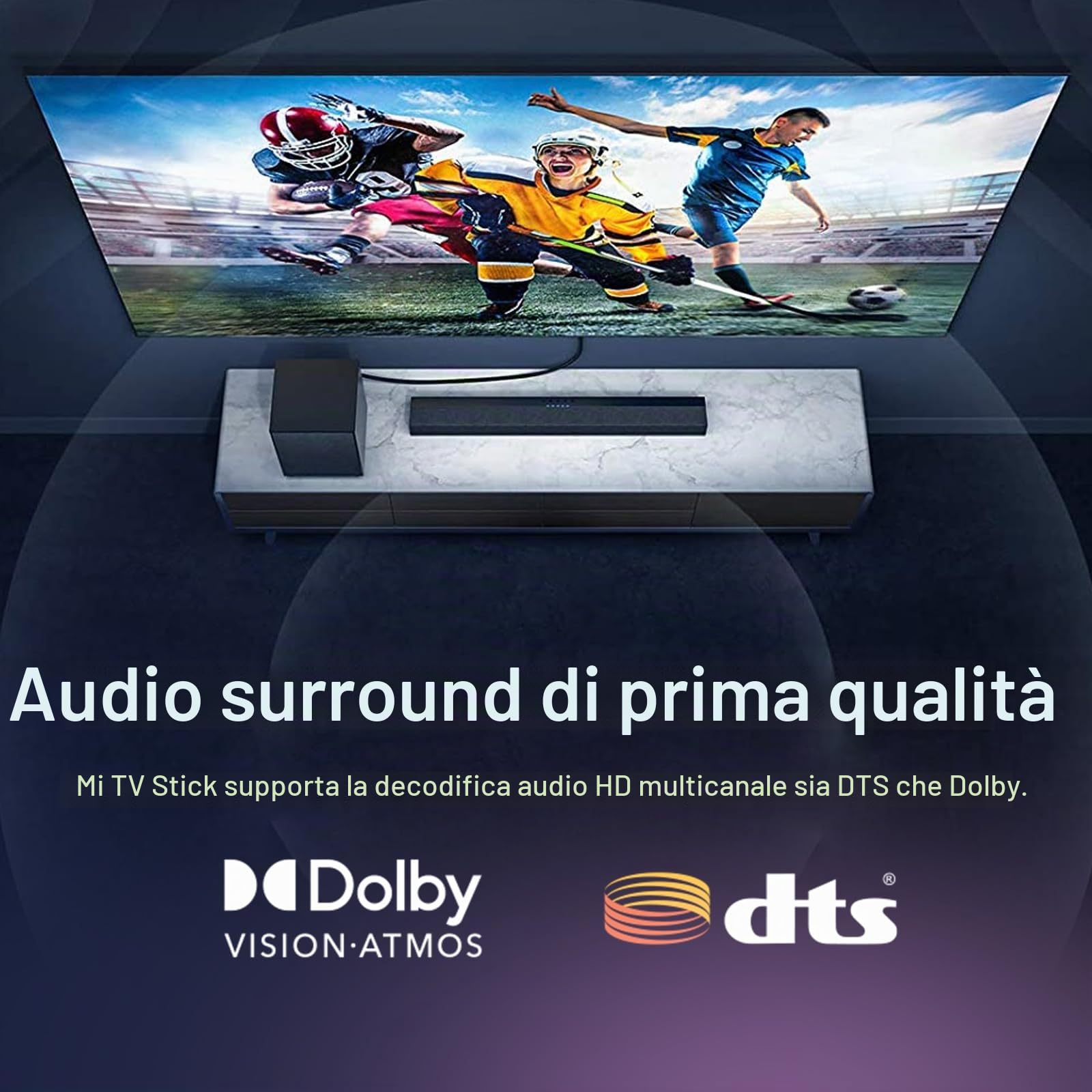 Mi TV Stick 2K, Audio DTS-HD, Android TV 9.0, Telecomando Incorporato, 2 GB di RAM, 8 GB di Memoria Interna