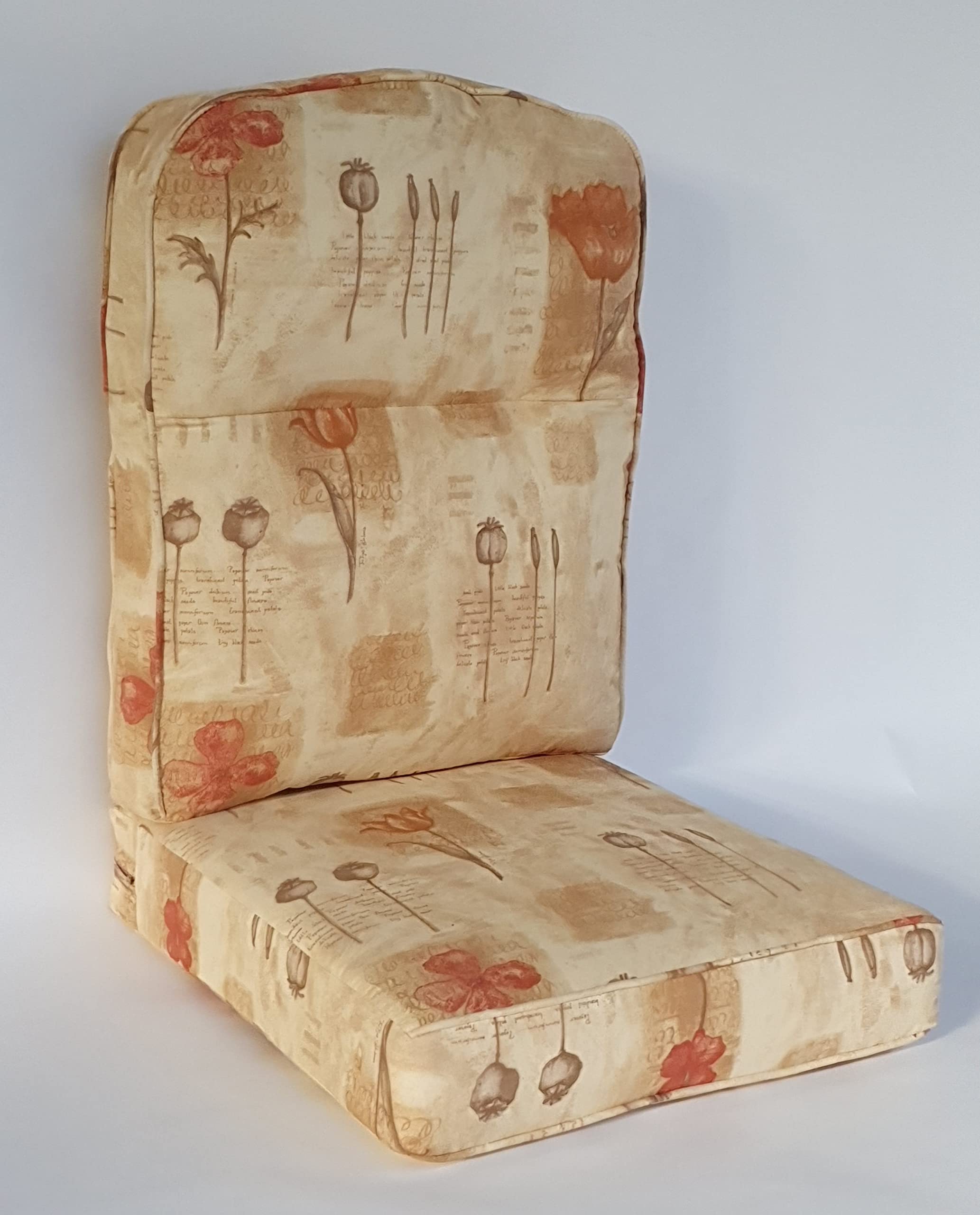 Desser Replacement Conservatory Cane Chair Cushion – 100% Cotton – Split Back Seat & Back Cushion for Chairs & Sofas – B Grade Monet Fabric – Poppy Floral Pattern