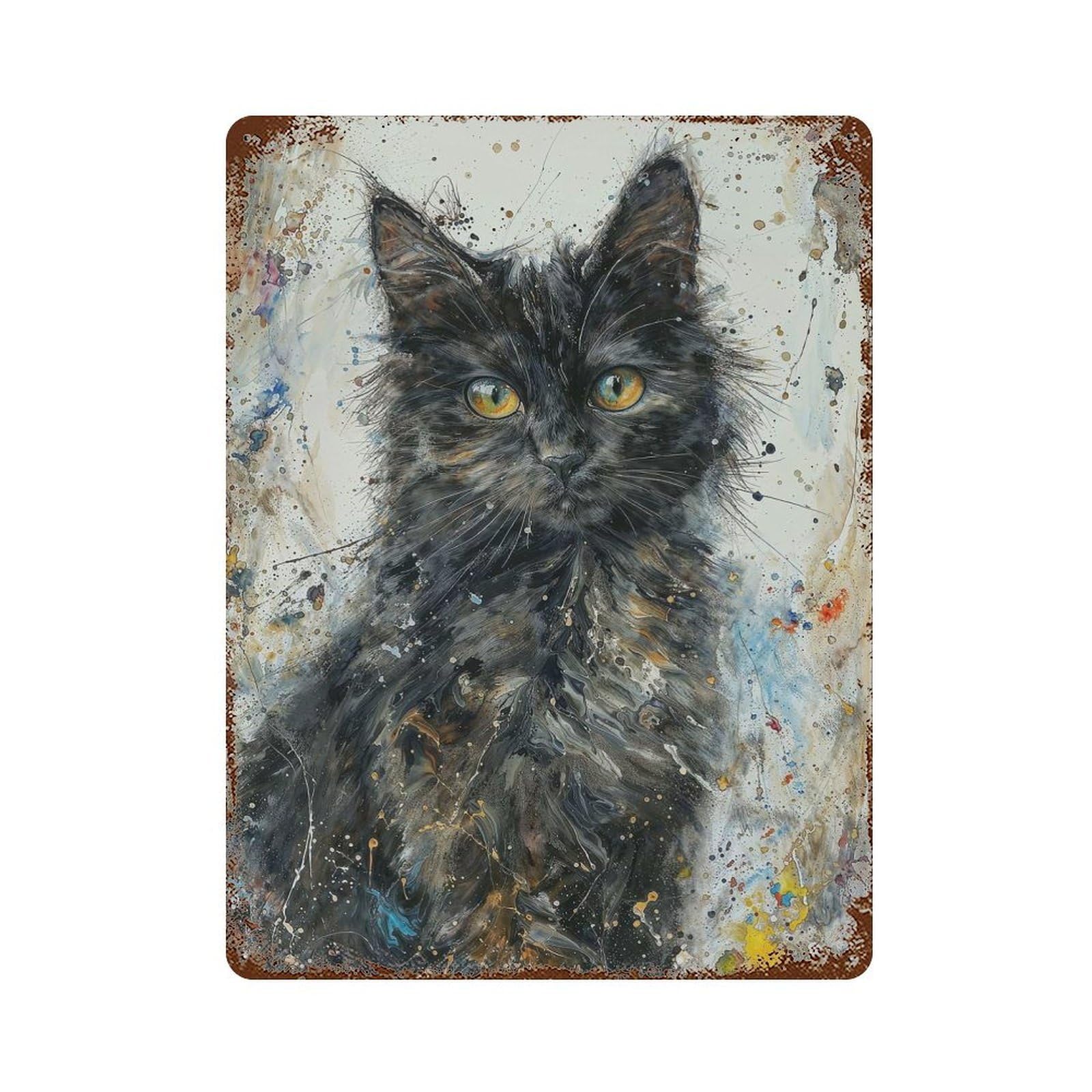 Vintage Rust Metal Sign StarryEyed Kitten 15.7"x11.8", Decorative Metal Wall Art for Basement, Hobby Room And Garage Decor