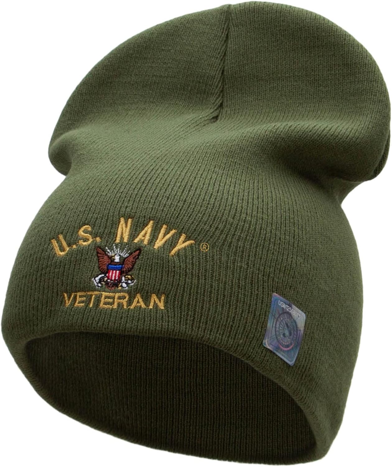 US Navy Veteran Military Embroidered Short Beanie Made in USA