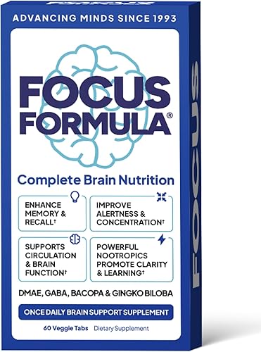 Suplemento cerebral nootrópico, cápsulas de enfoque para concentración, apoya la energía, refuerzo cerebral con GABA, DMAE y BACOPA, suplemento de