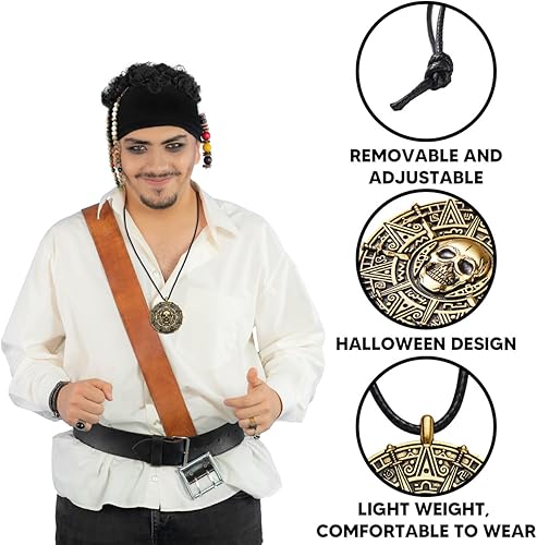 Miniatura 2 de Spooktacular Creations Collar de moneda pirata de Halloween, collar de calavera pirata, accesorios para hombres, mujeres, niños, cosplay de