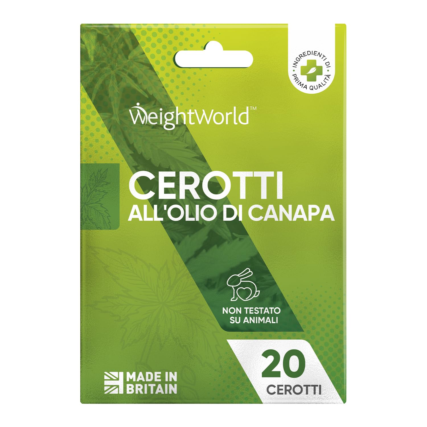 Olio di Canapa in 20 Cerotti Non Testati su Animali (1 ogni 24 ore), Sottili, Discreti, Cerotti all'Olio di Semi di Canapa Prodotti in UK, Pratico Utilizzo, Applicazione Esterna e Solo su Alcune Zone