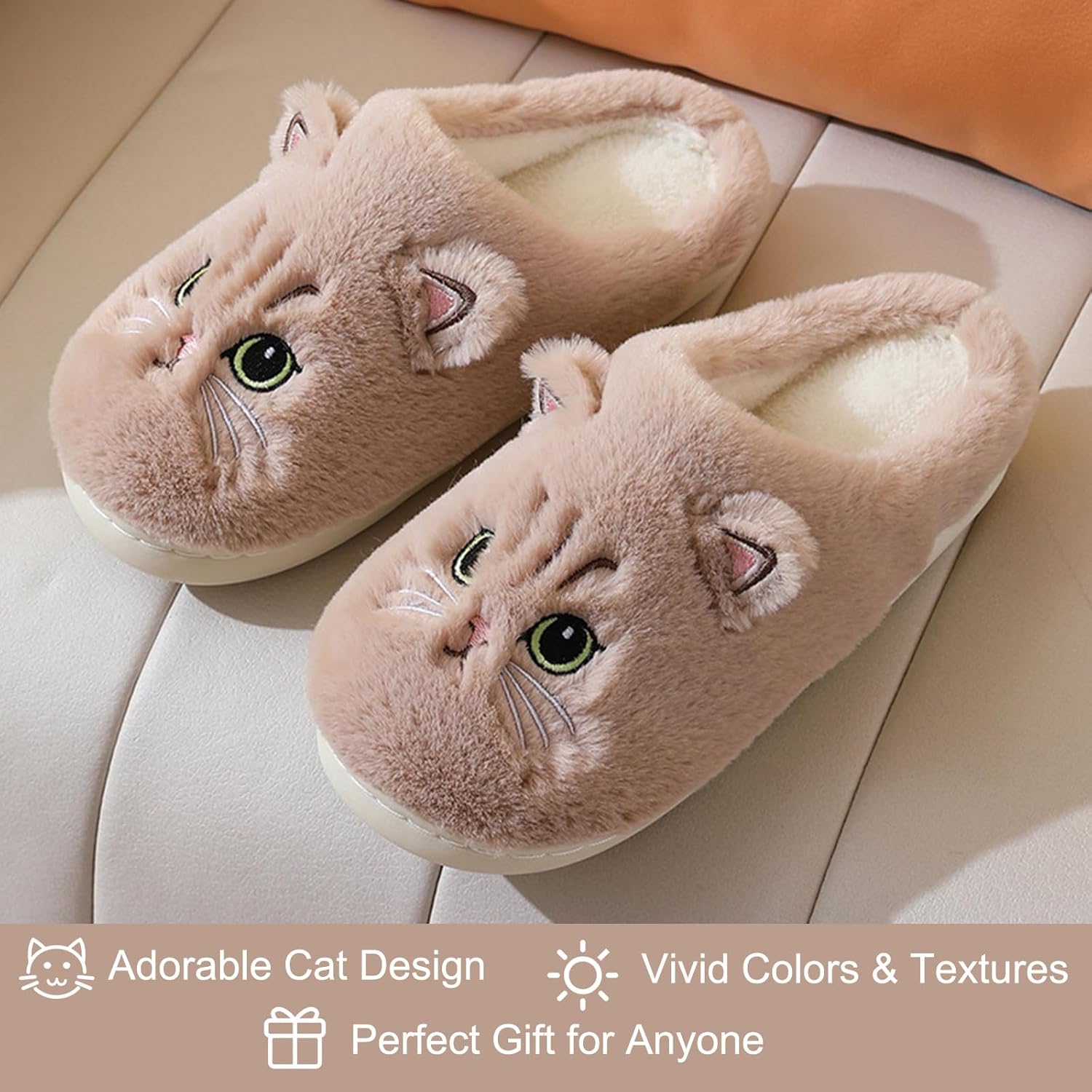 LAVAU Cute Cat Slippers for Women, Fuzzy Fluffy Faux Fur Animal House Slides for Indoor and Outdoor Shoes - Image 3