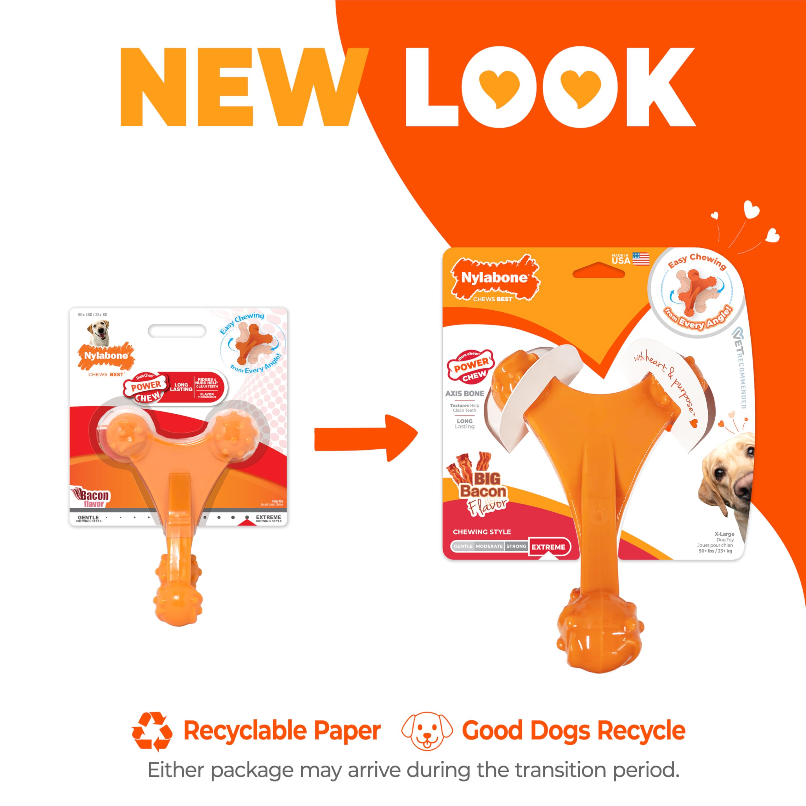 Nylabone Power Chew Axis Knochen-Kauspielzeug für Hunde, Hundespielzeug für Aggressive Kauer, Speckgeschmack, X-Large/Souper – 50+ lbs (1 Stück)