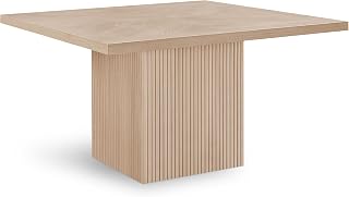 Meridian Furniture 729Oak-T Belinda Collection Mid-Century Modern Dining Table, Solid Wood Base, Natural Finish Oak Wood Veneer MDF Top, Square Top, Fluted Base, 54" W x 54" D x 31" H, Oak