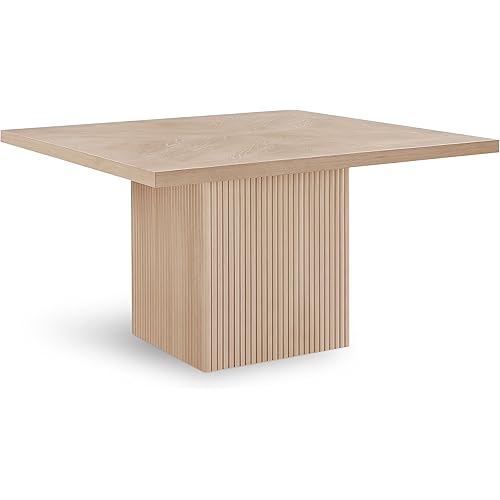 Meridian Furniture 729Oak-T Belinda Collection Mid-Century Modern Dining Table, Solid Wood Base, Natural Finish Oak Wood Veneer MDF Top, Square Top, Fluted Base, 54" W x 54" D x 31" H, Oak