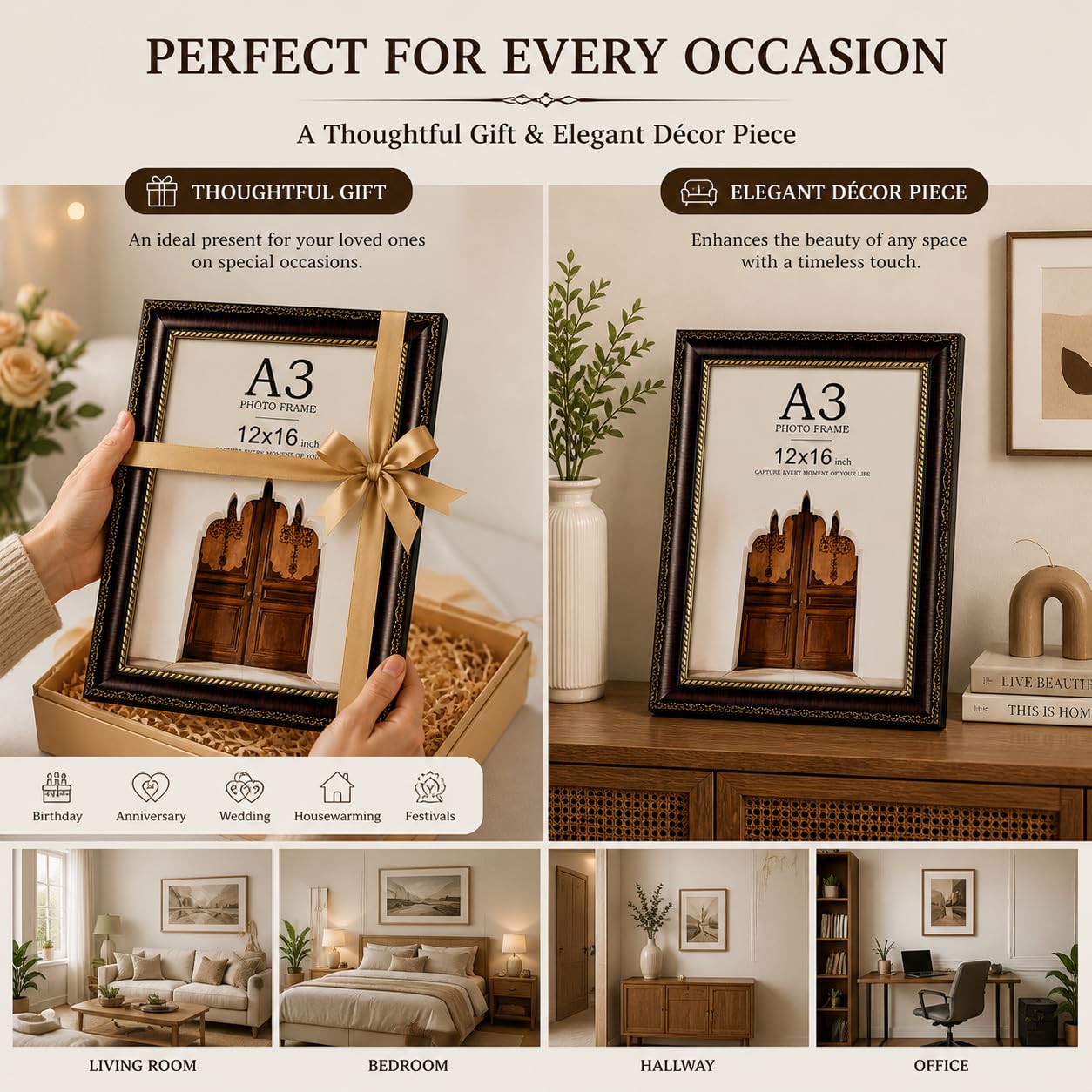 AbhiKalpya Art Studio A3 Size Photo Frame Wall Hanging Picture Frame For Home and Office Wall Decoration,12x16 inch (Decorative retro) 2