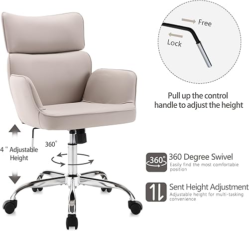 Miniatura 10 de BERYTH Silla de oficina en casa con ruedas, silla giratoria de altura ajustable, silla de trabajo con respaldo medio, silla de trabajo moderna de